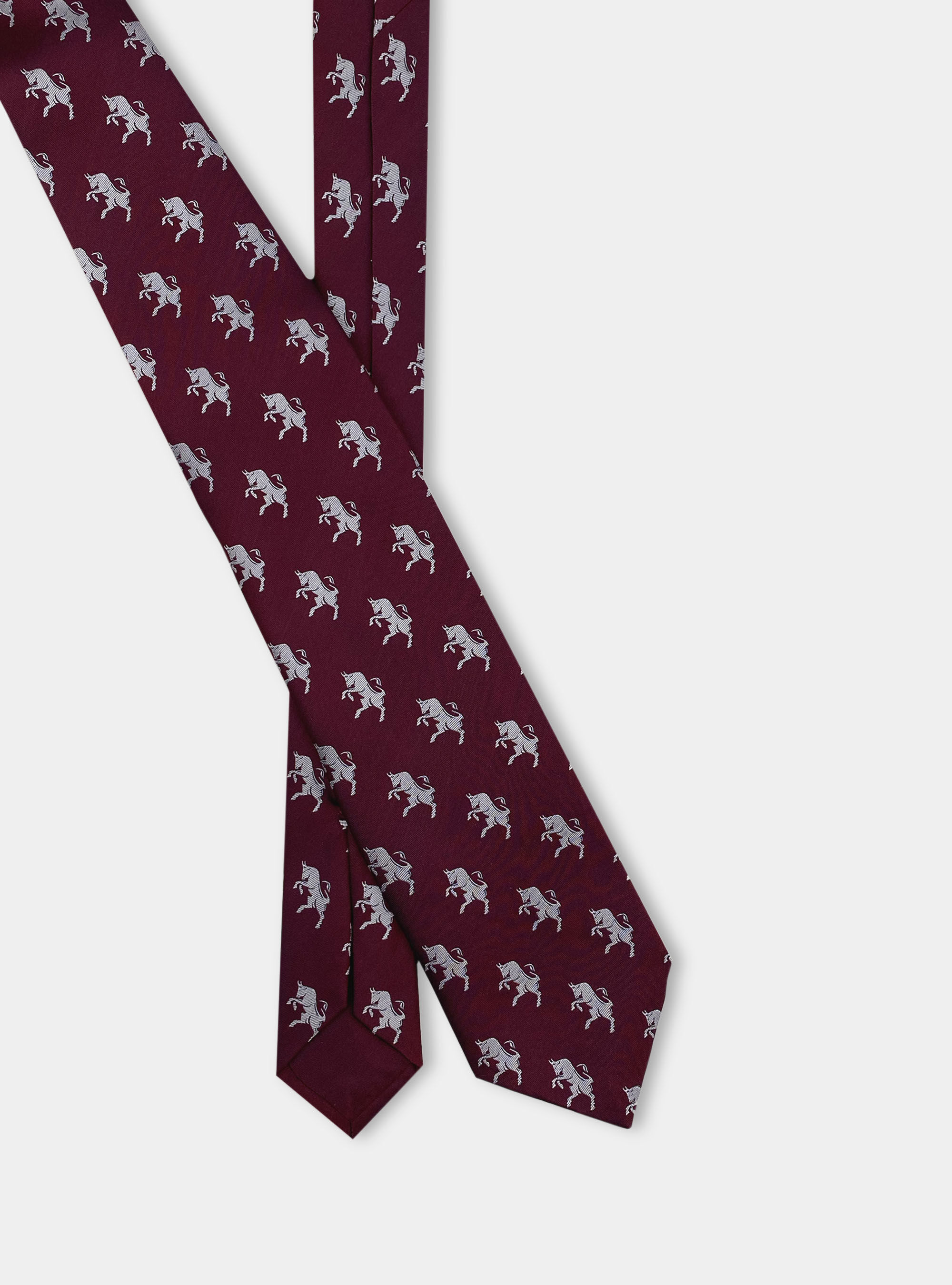 Pure silk bull print tie, BORDEAUX