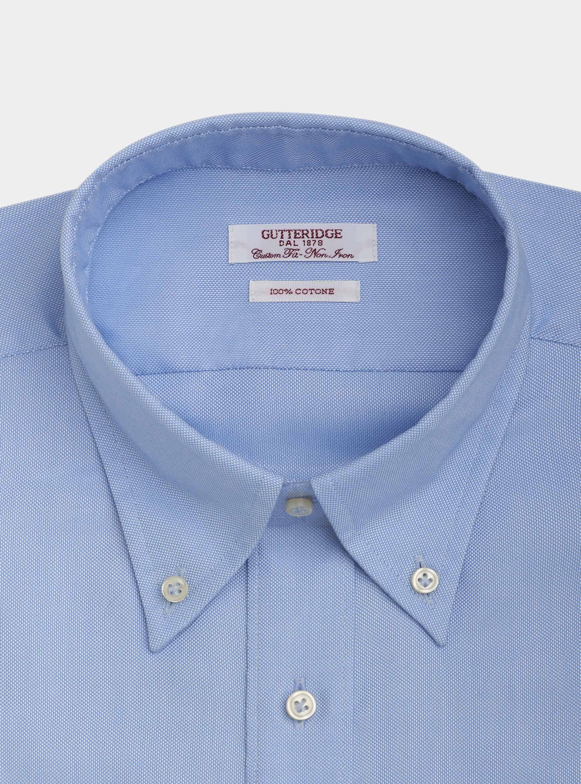 Camicia custom collo button down in oxford di cotone non iron, AZZURRO