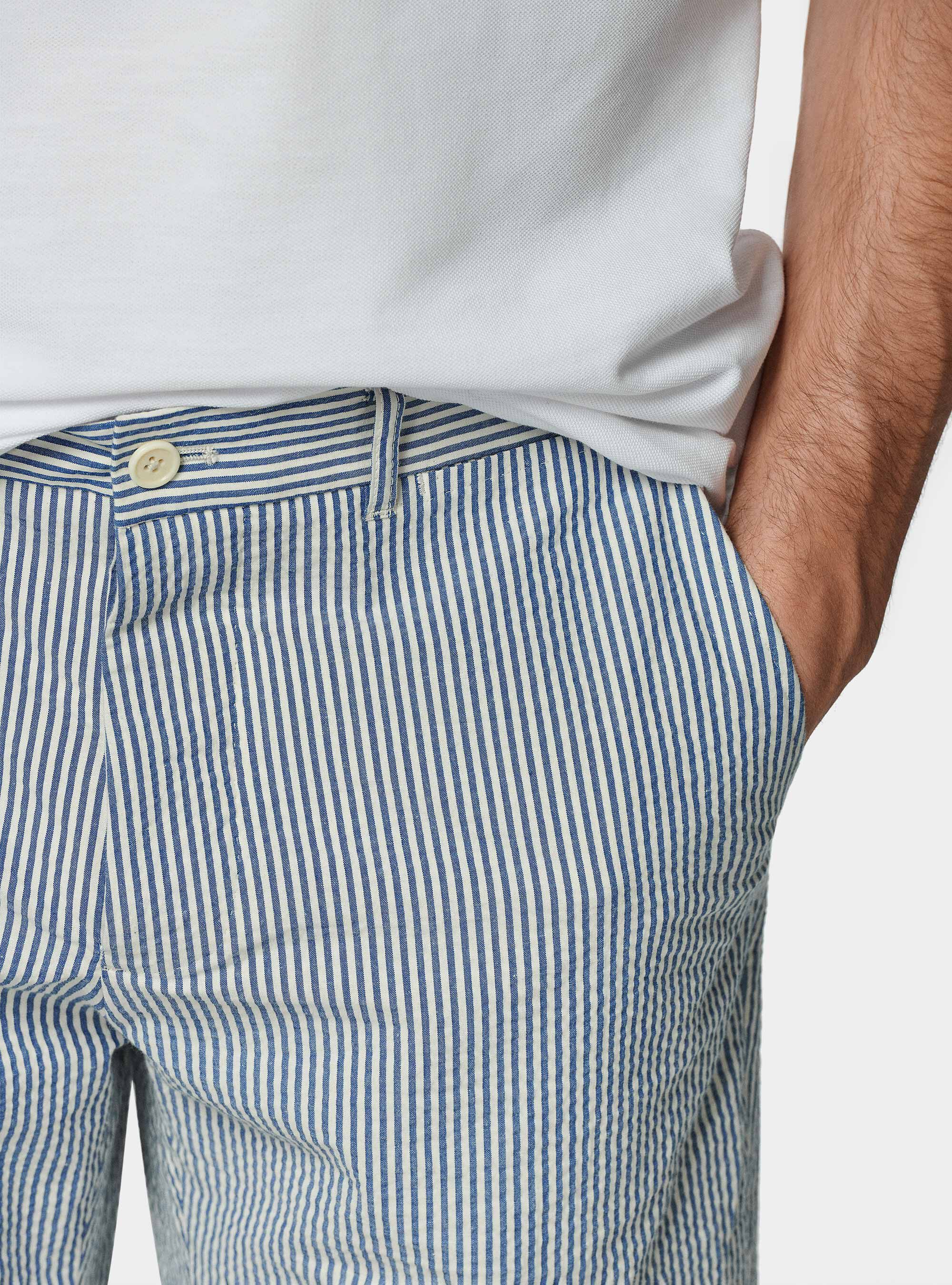 Bermudas de algod&oacute;n seersucker el&aacute;stico, AZUL MEDIO