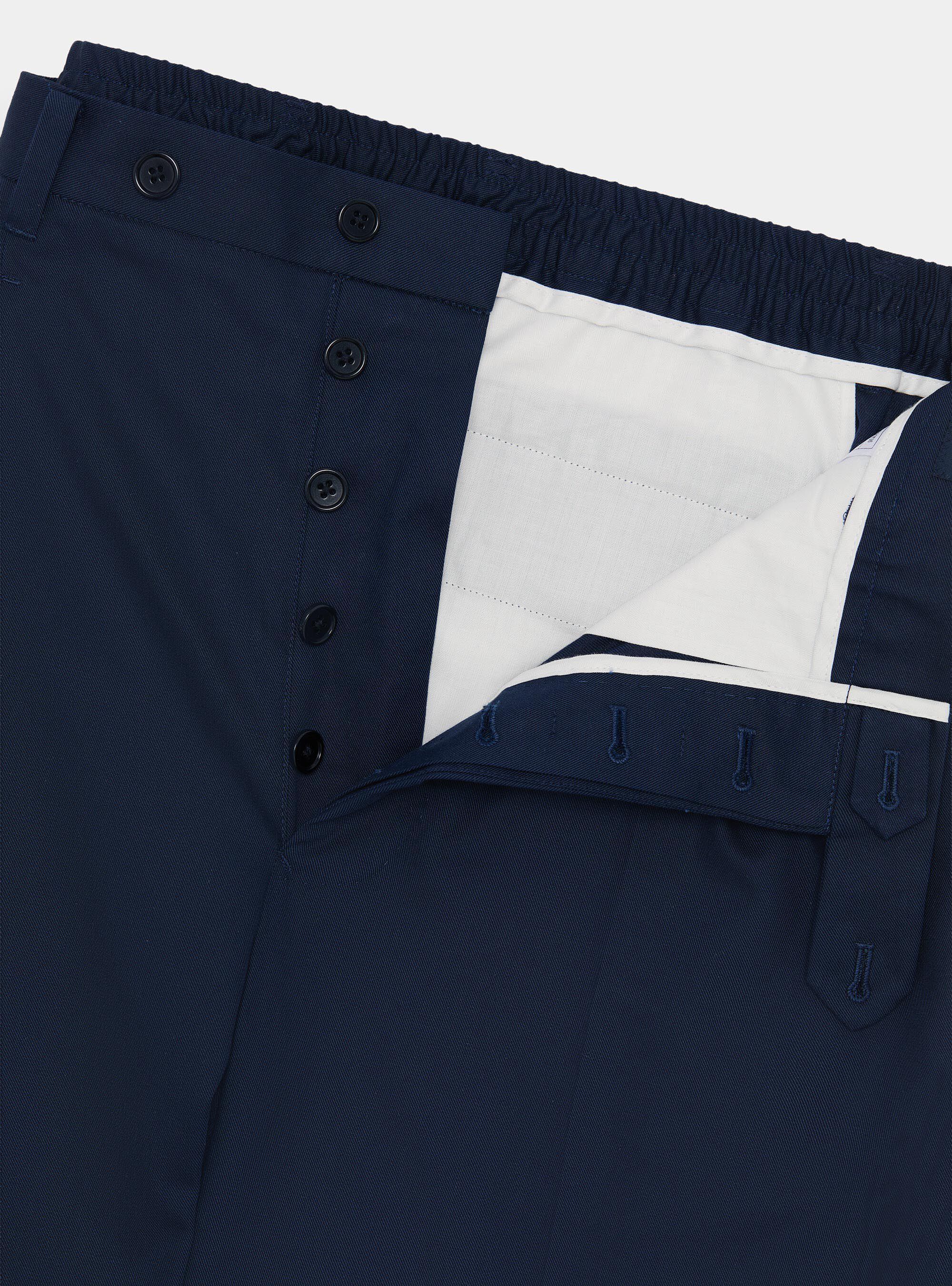 Pantaloni con pince ed elastico in cotone tencel, BLU NAVY