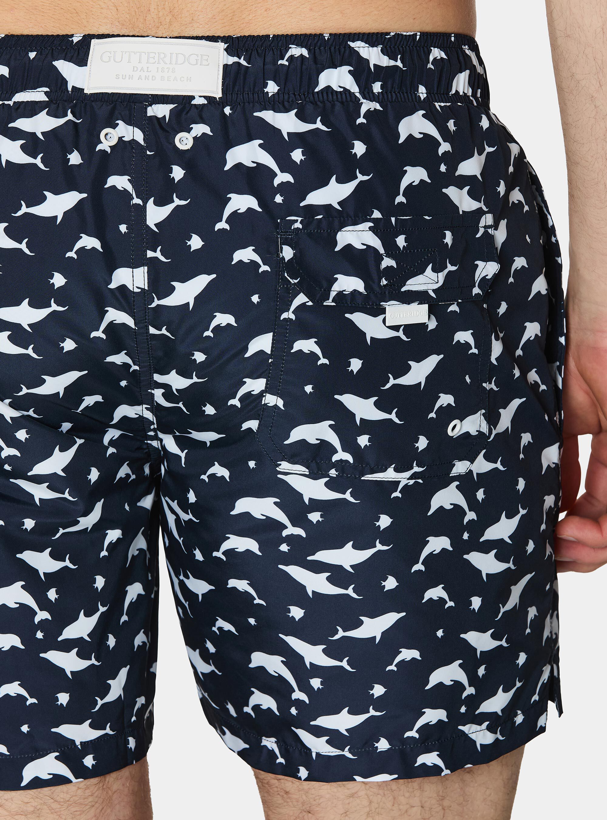 Costume da bagno con stampa fantasia pesci, NAVY BLUE