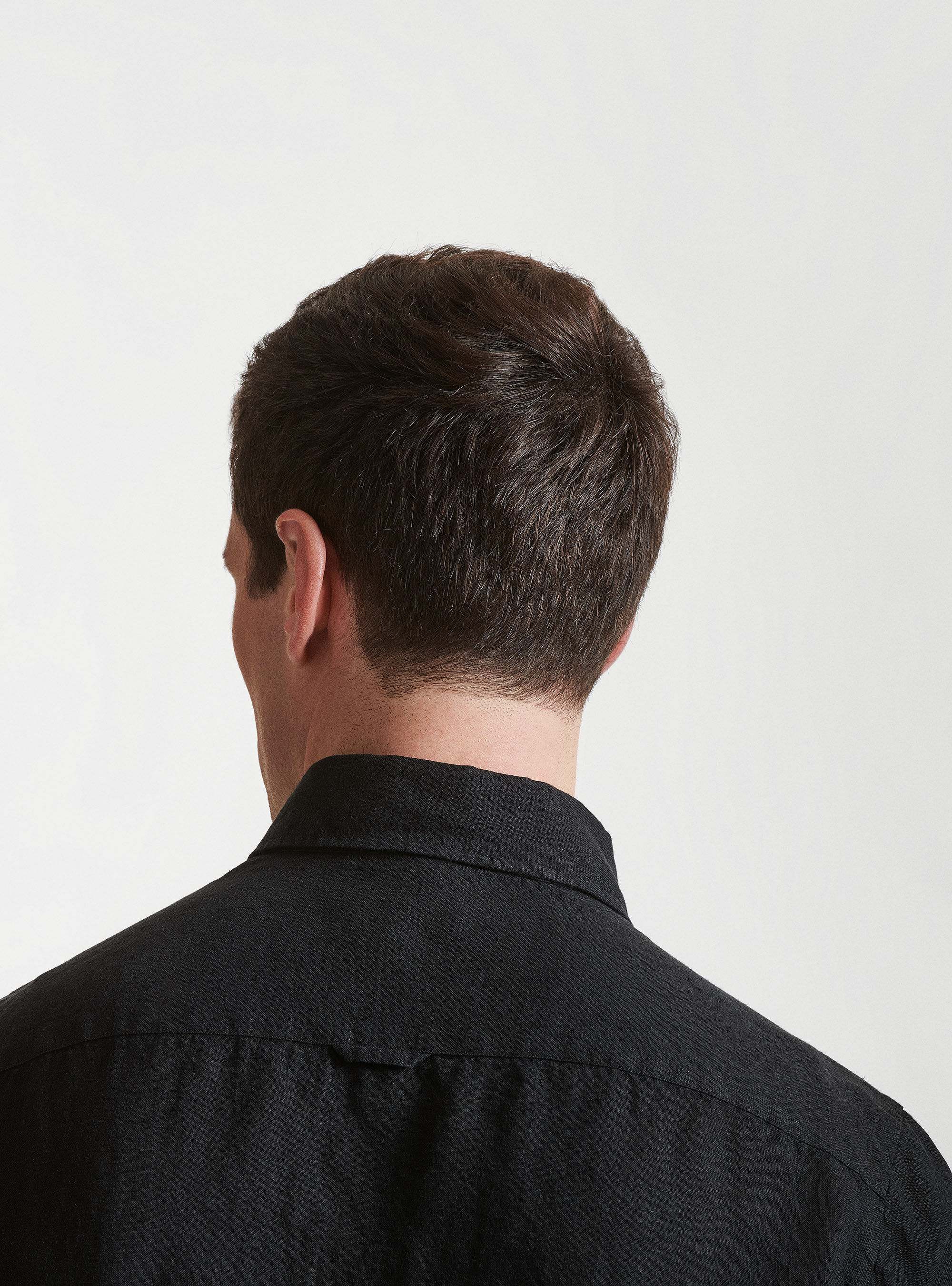 Camicia collo semi francese in puro lino, NERO