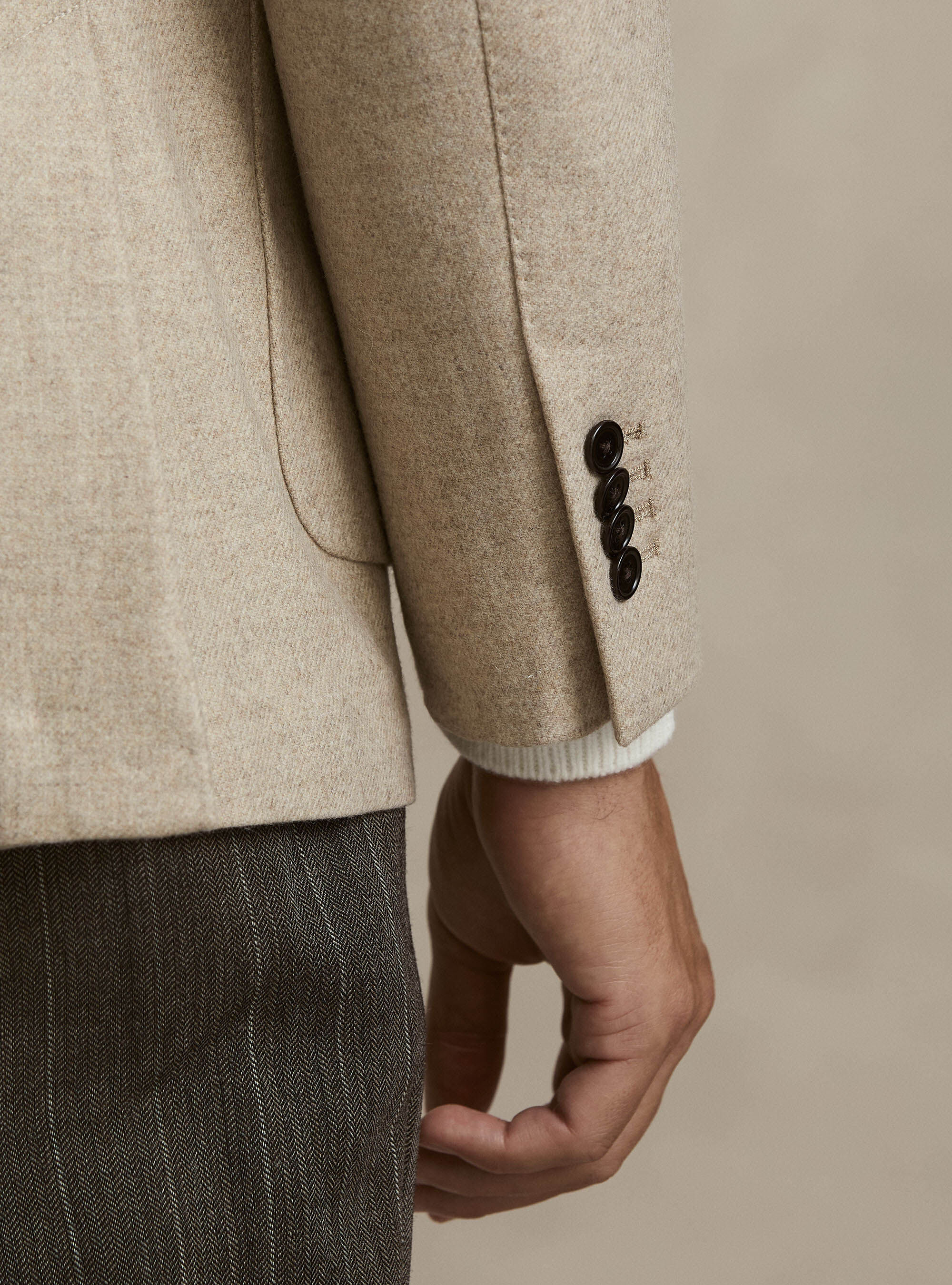 Wool blend flannel blazer, SAND