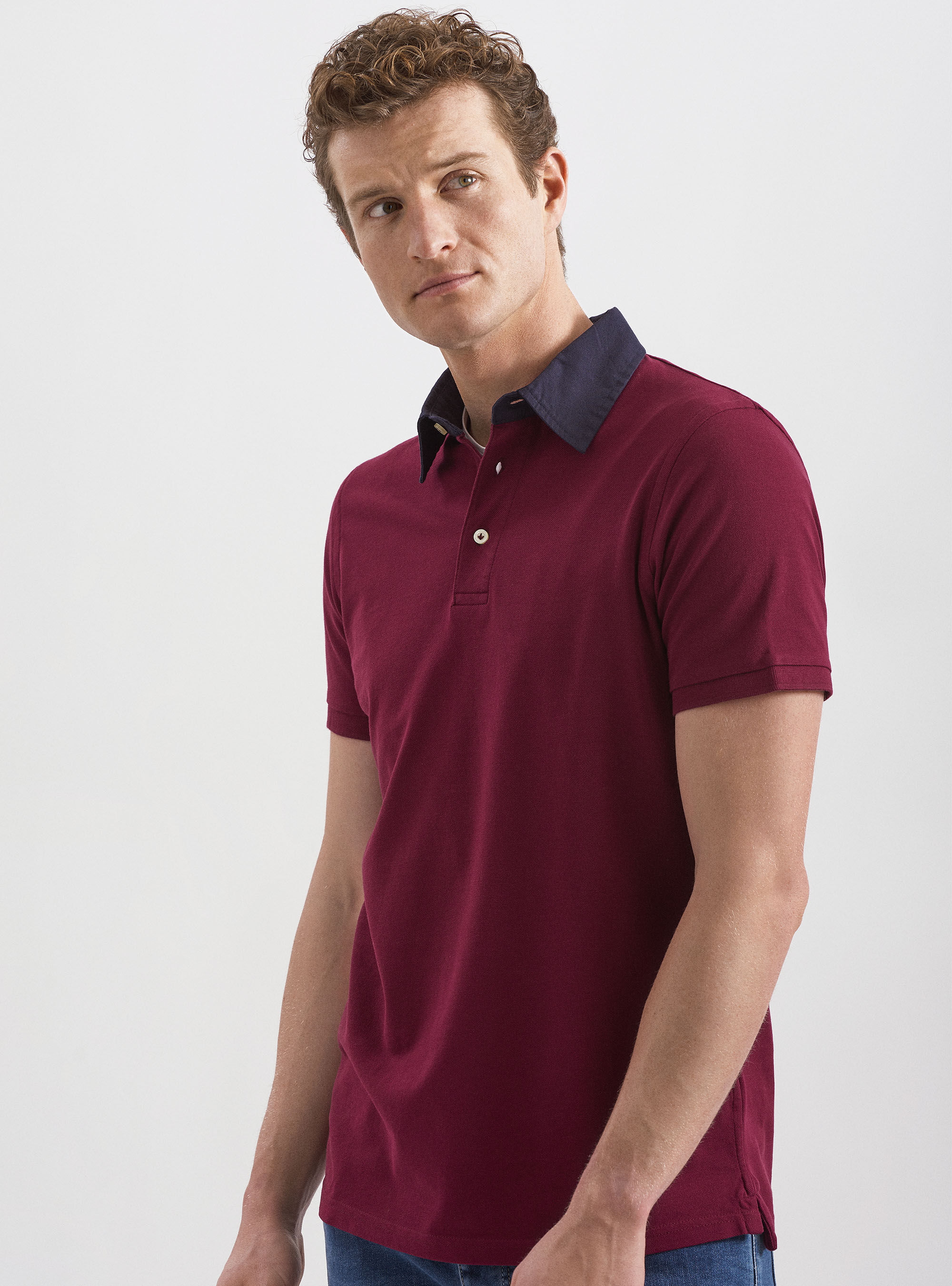 Twill shirt collar polo shirt, BORDEAUX