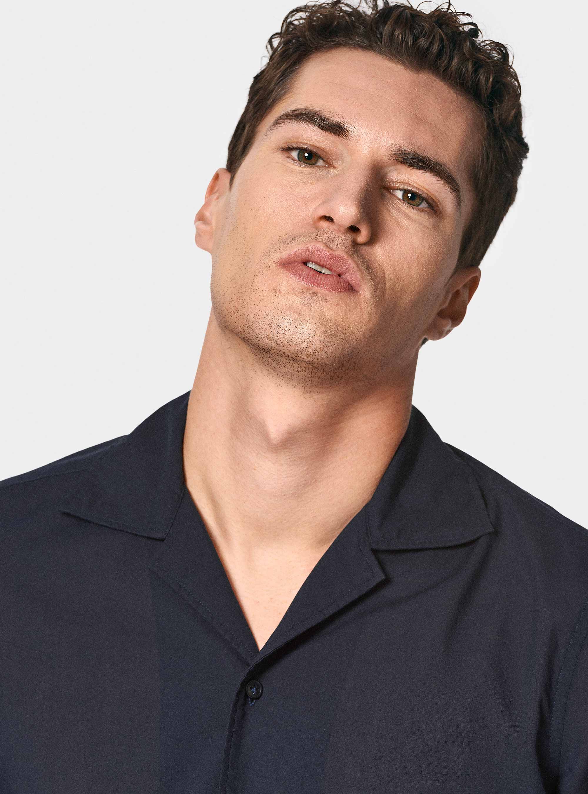 Camicia bowling in puro cotone, BLU NAVY