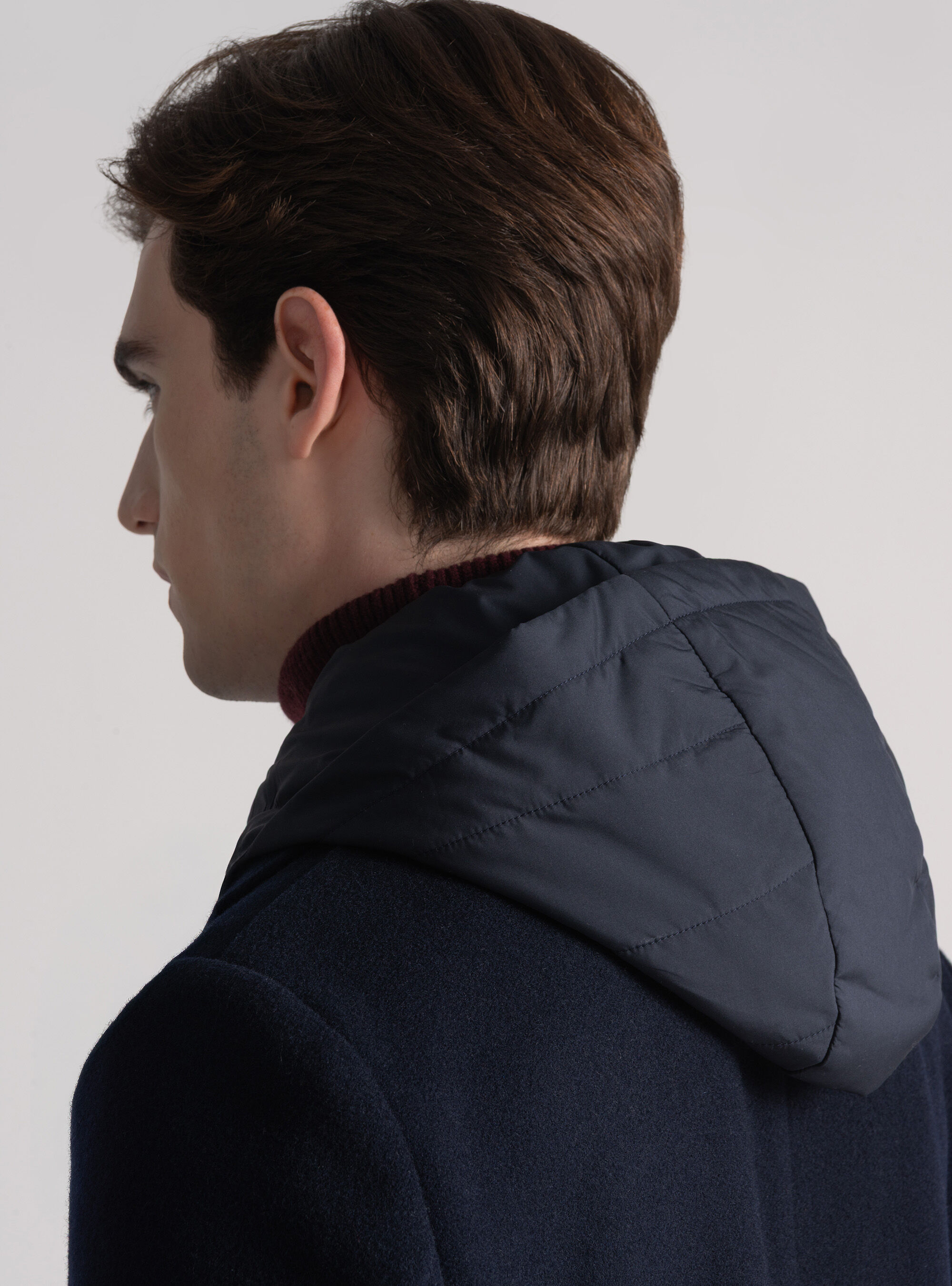 Peacoat en laine m&eacute;lang&eacute;e avec plastron, BLEU MARINE