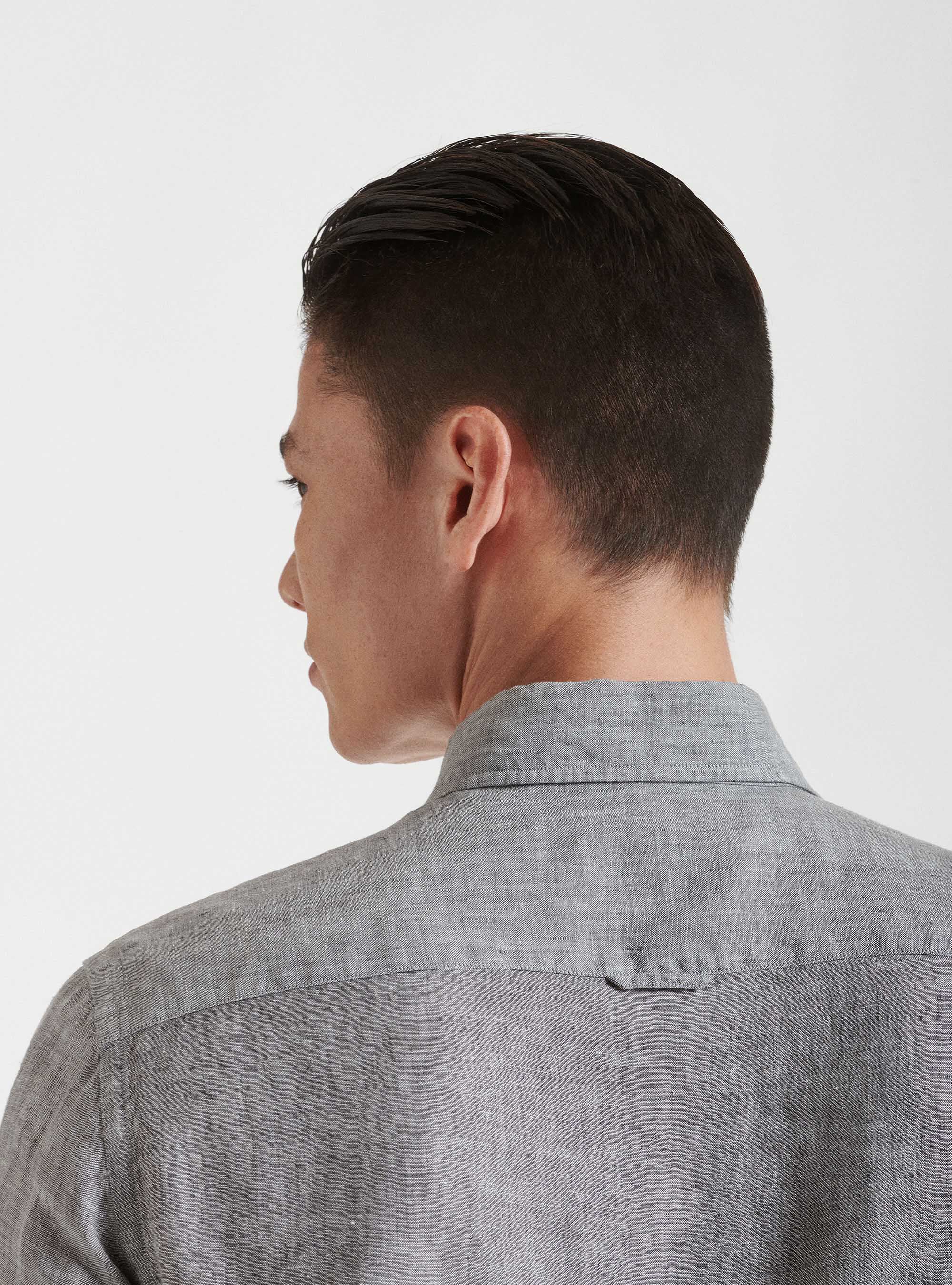 Camicia collo semi francese in puro lino, GRIGIO CHIARO MELANGE