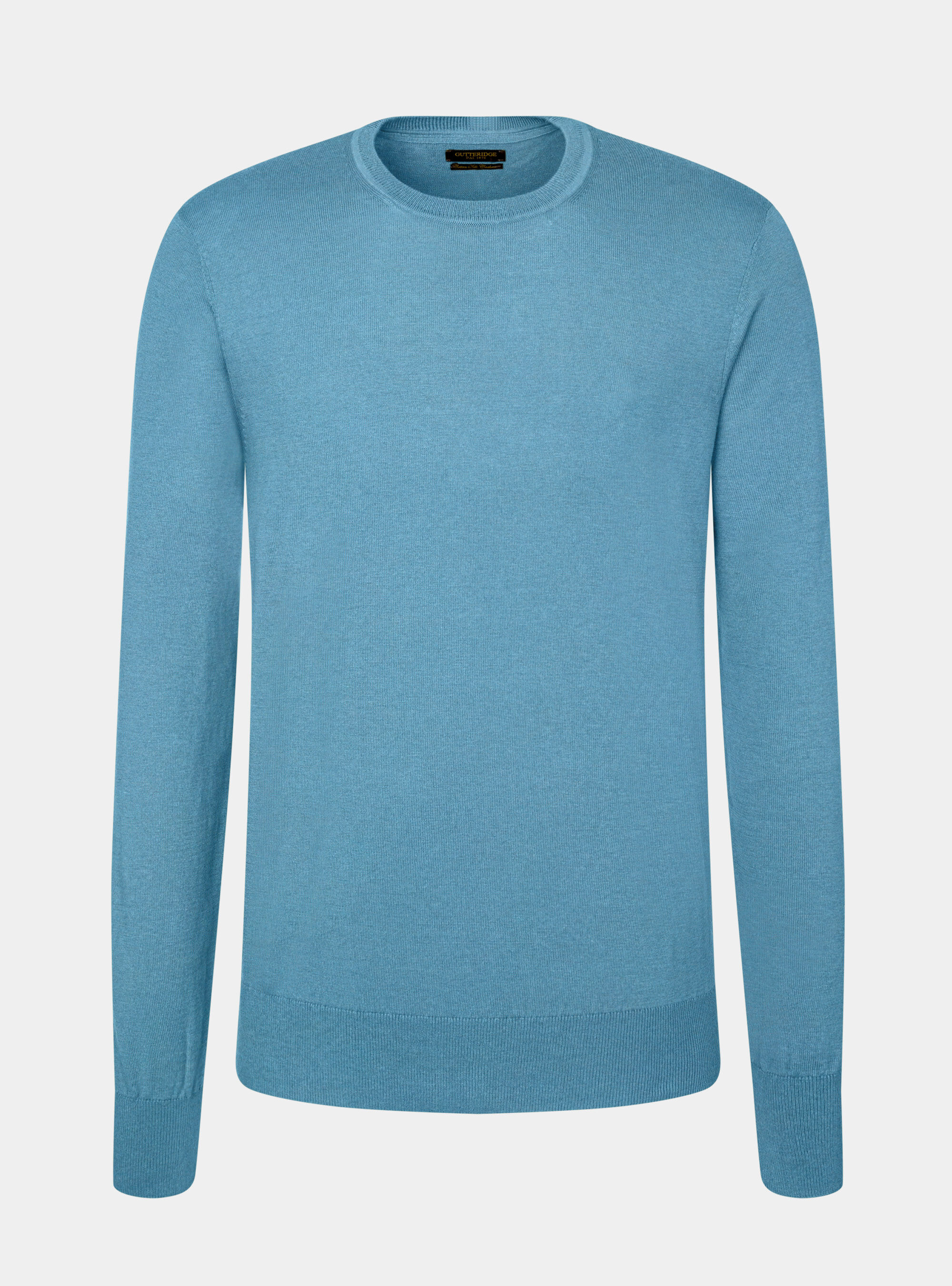 Maglia girocollo in seta e cotone, AZZURRO