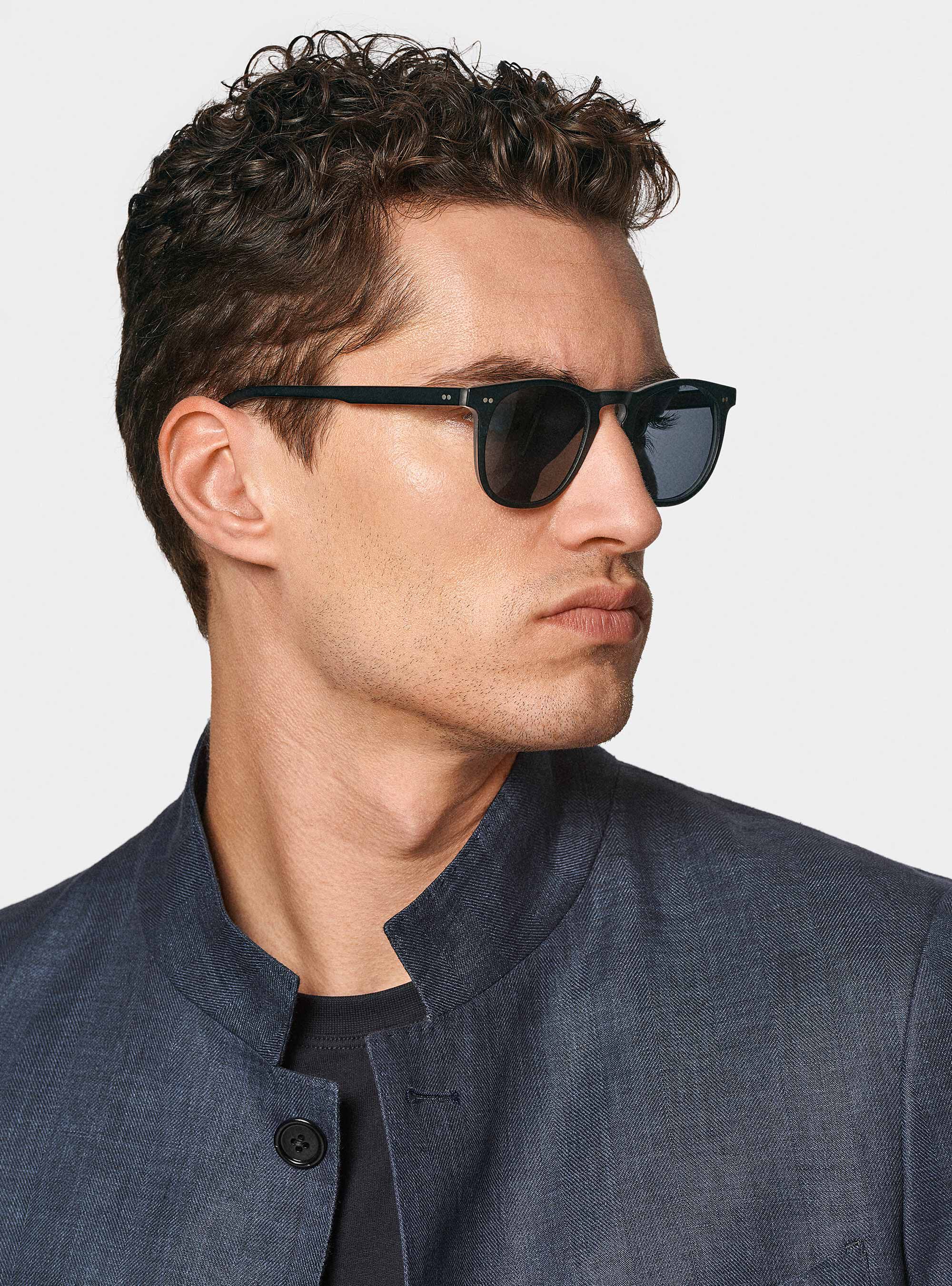 Giacca coreana in puro lino spigato, BLU NAVY