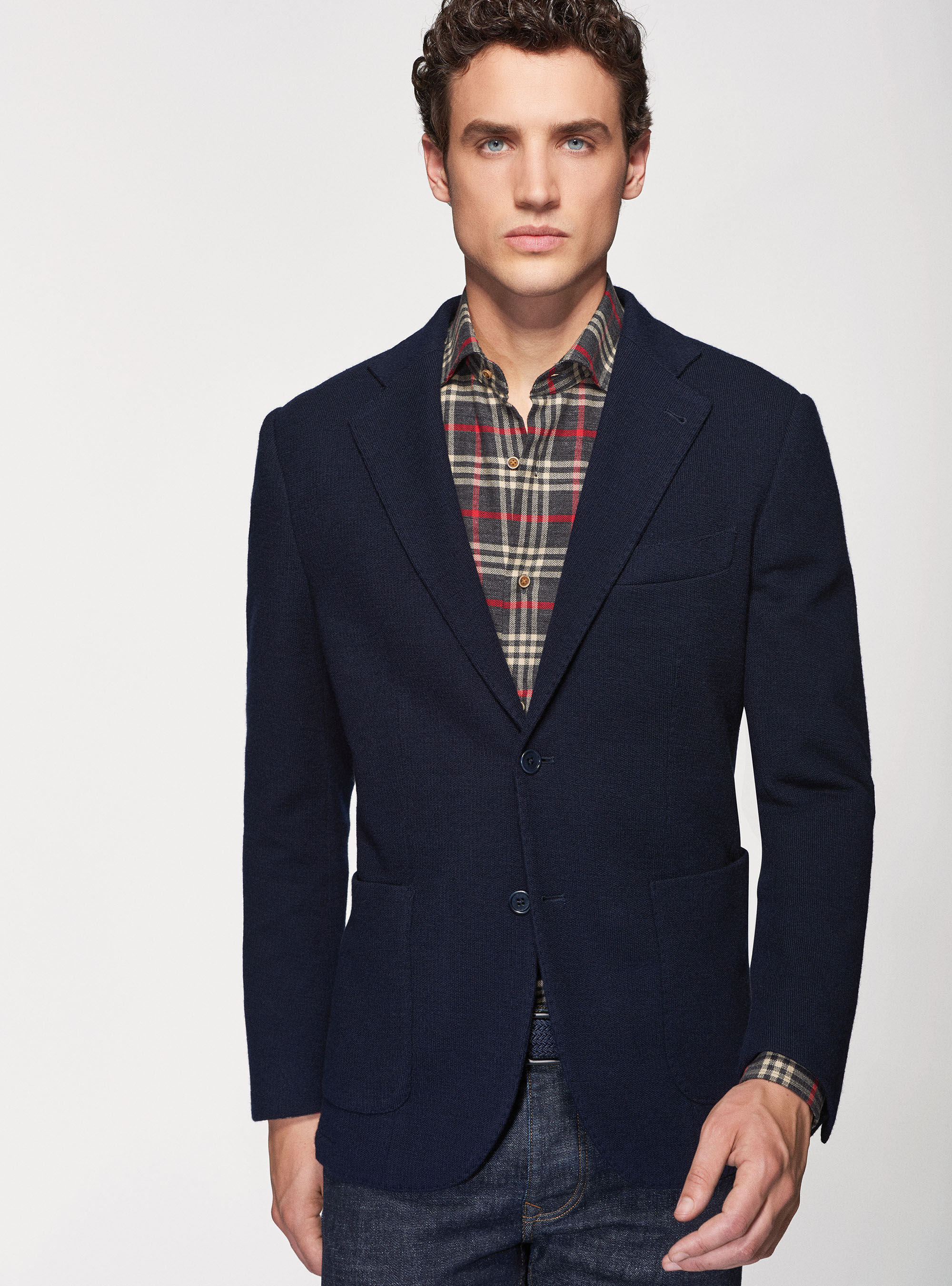 Unlined blazer in wool and cotton jersey