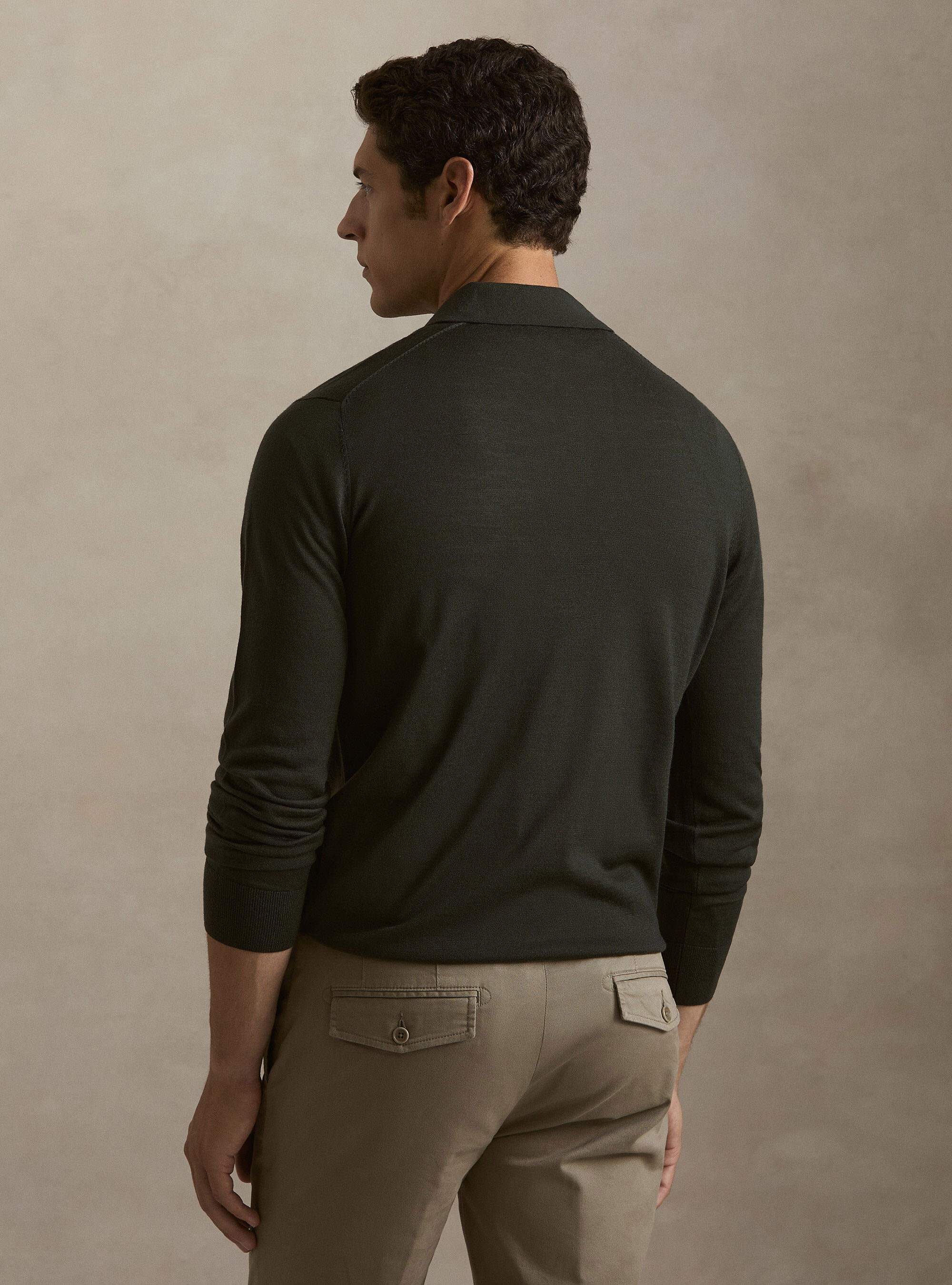 Extrafine merino wool knit polo shirt, MILITARE 0609C
