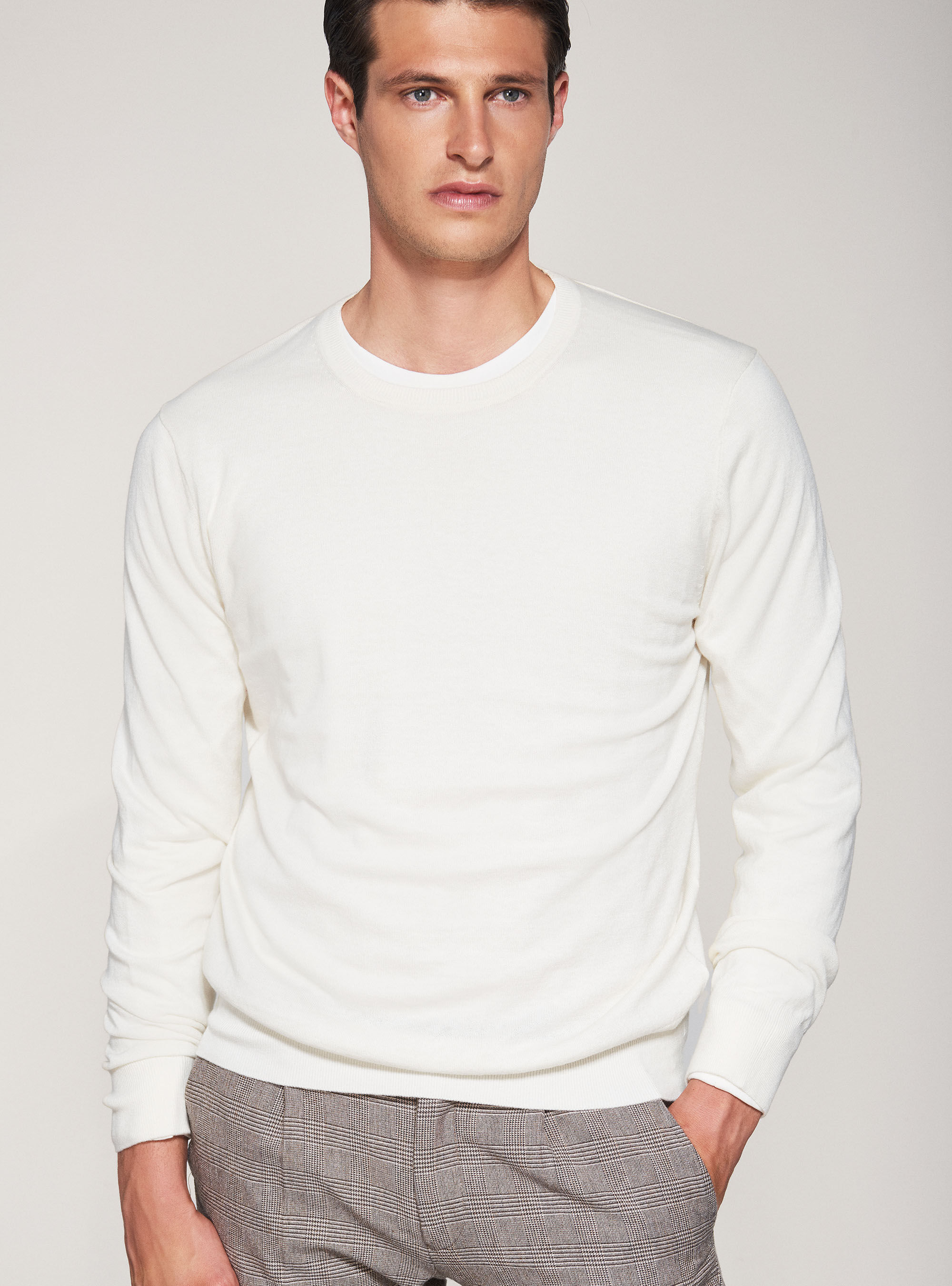 Round-neck cotton silk and cashmere sweater