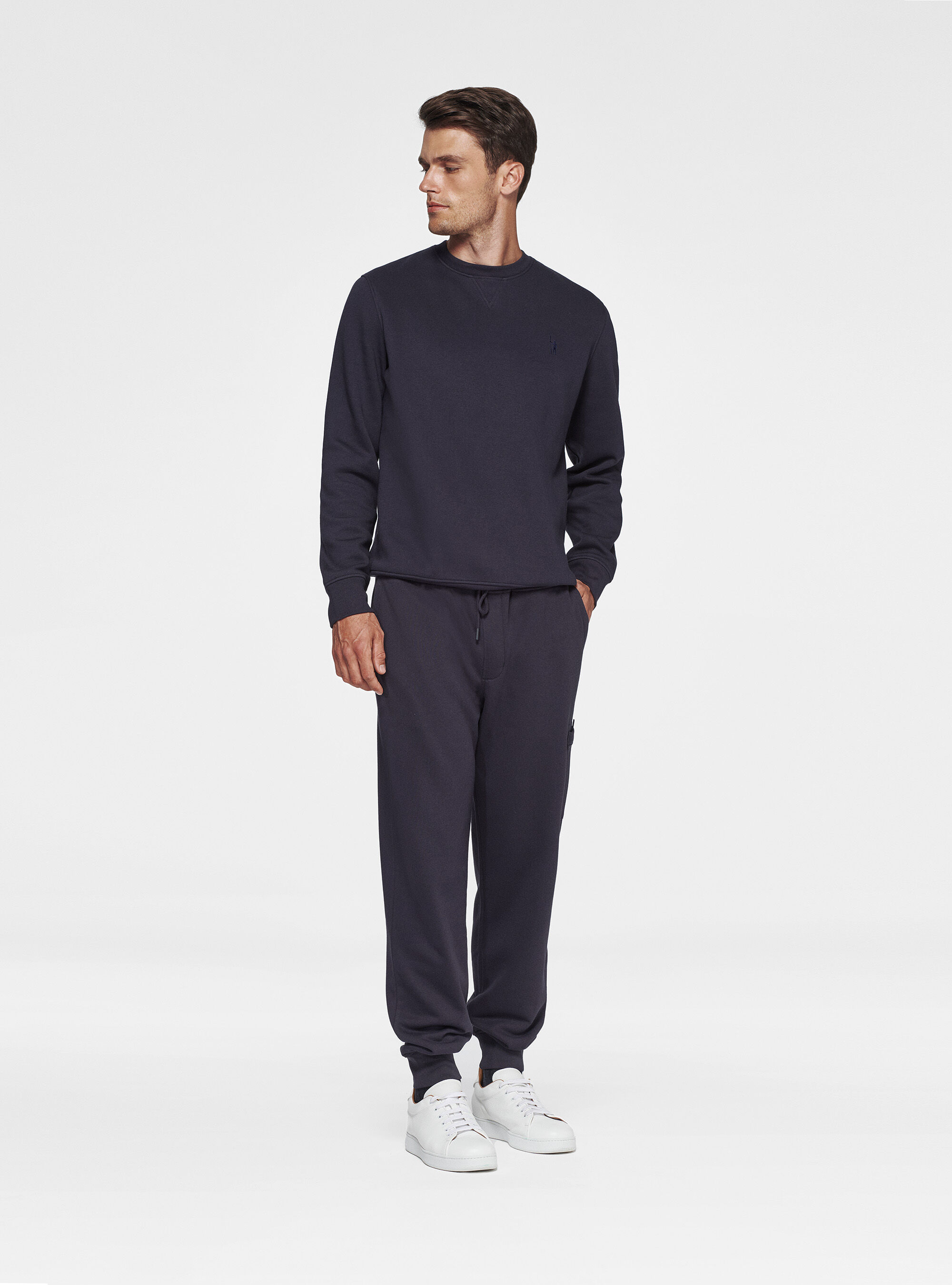 Crew-neck sweatshirt with embroidery, NAVY BLUE
