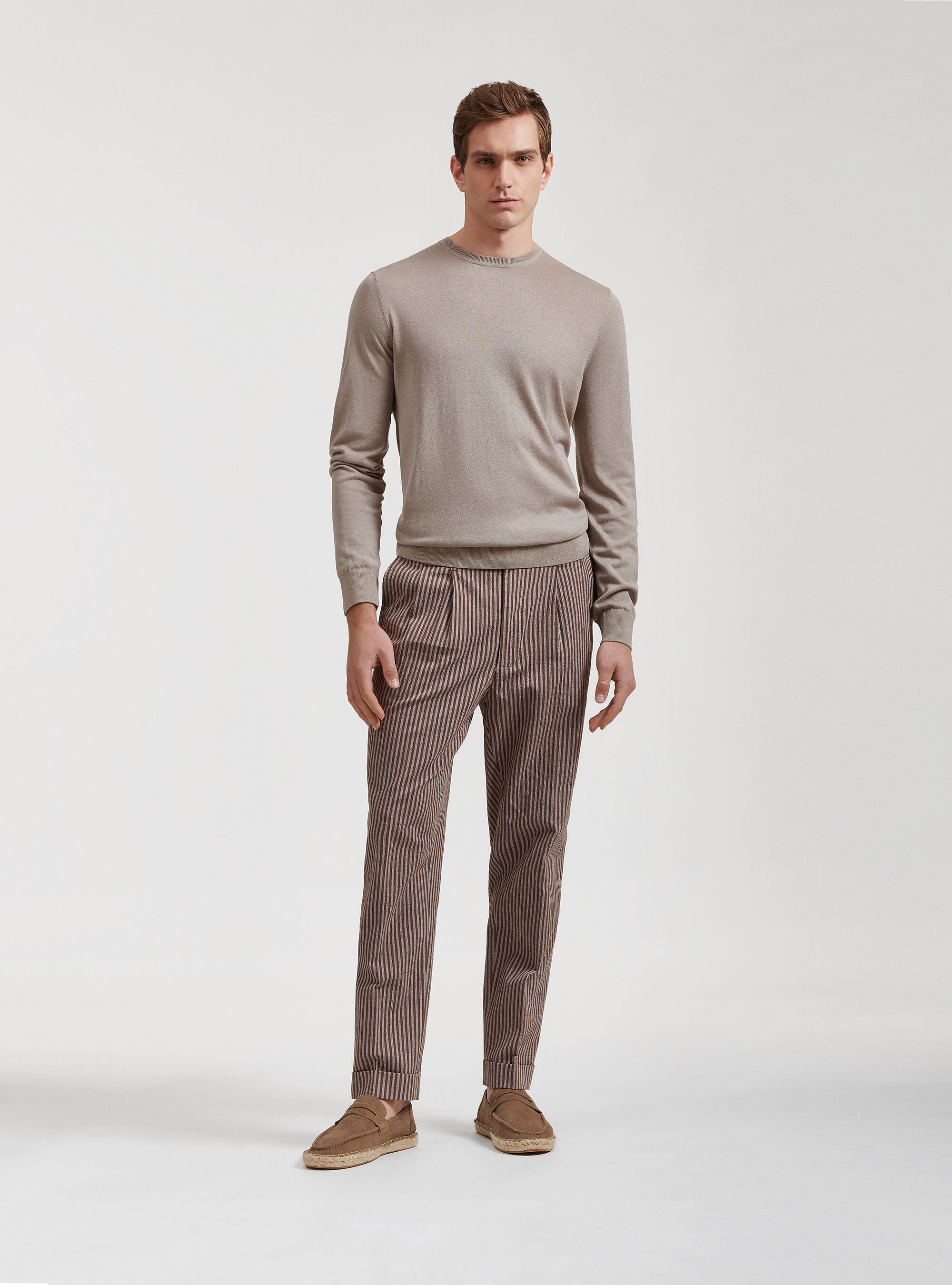 Maglia girocollo in seta e cotone, SABBIA