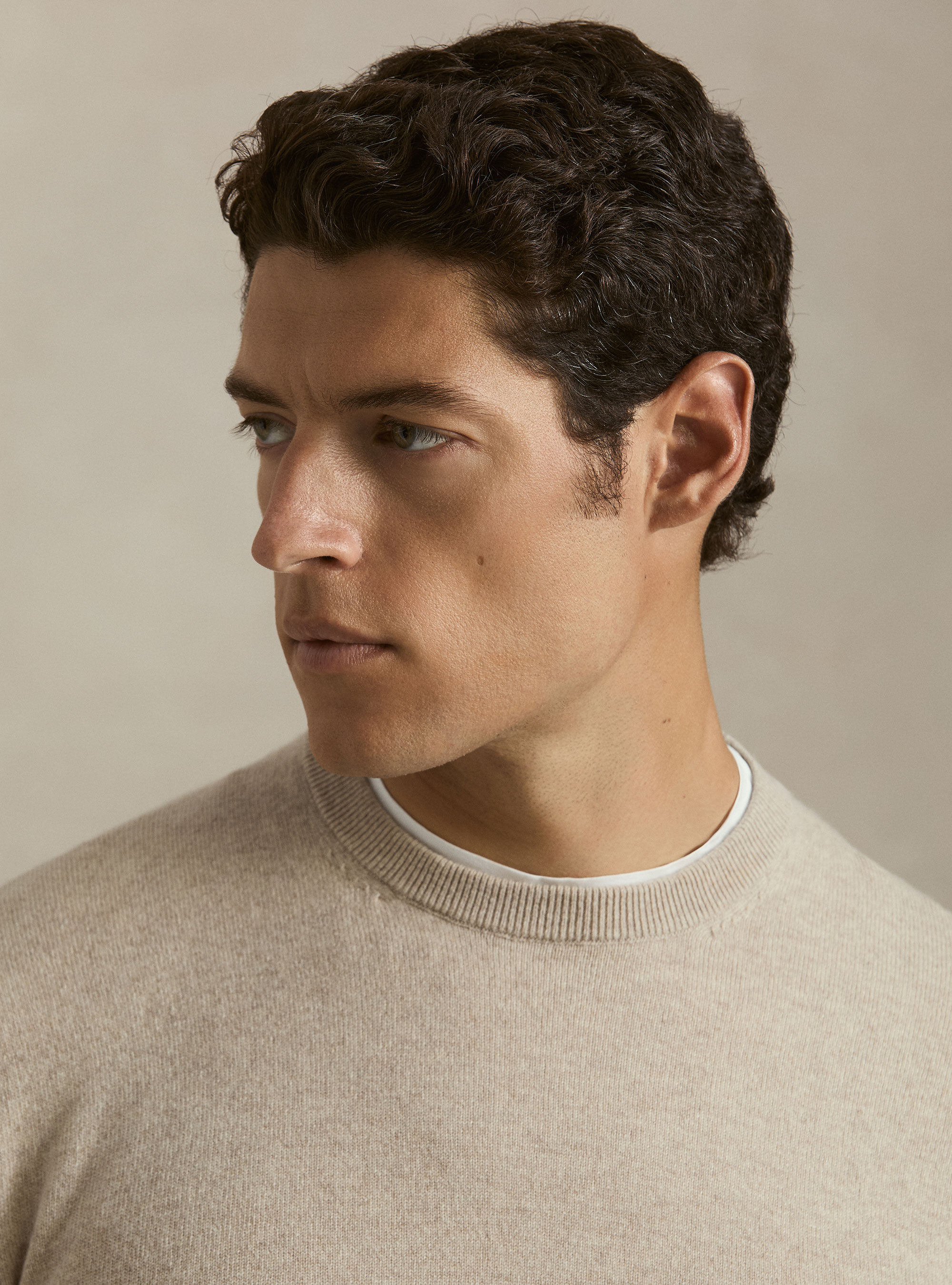 Girocollo in maglia in lambswool cashmere, ECRU