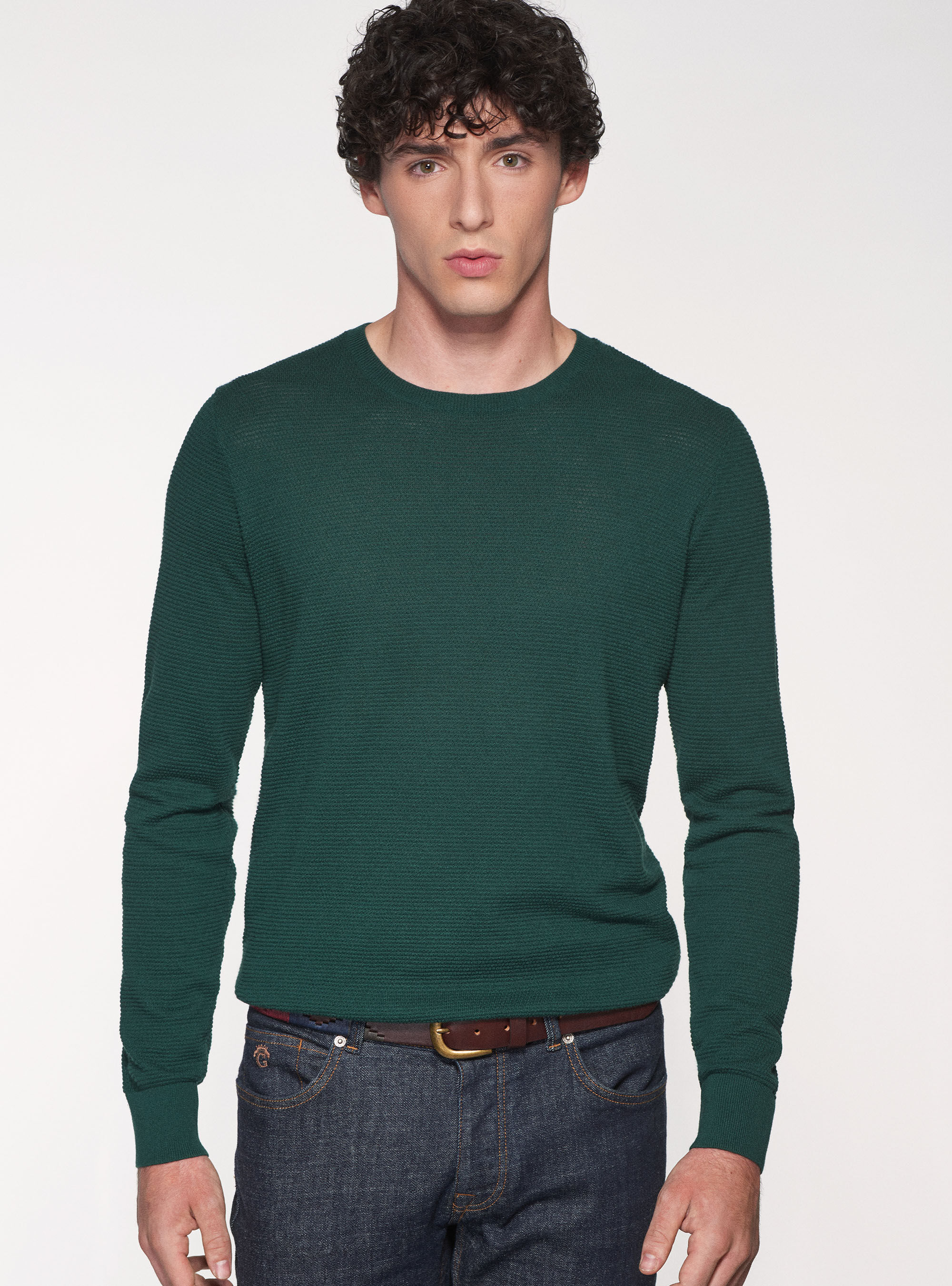 Crew neck sweater in cotton cashmere rice stitch GutteridgeUS