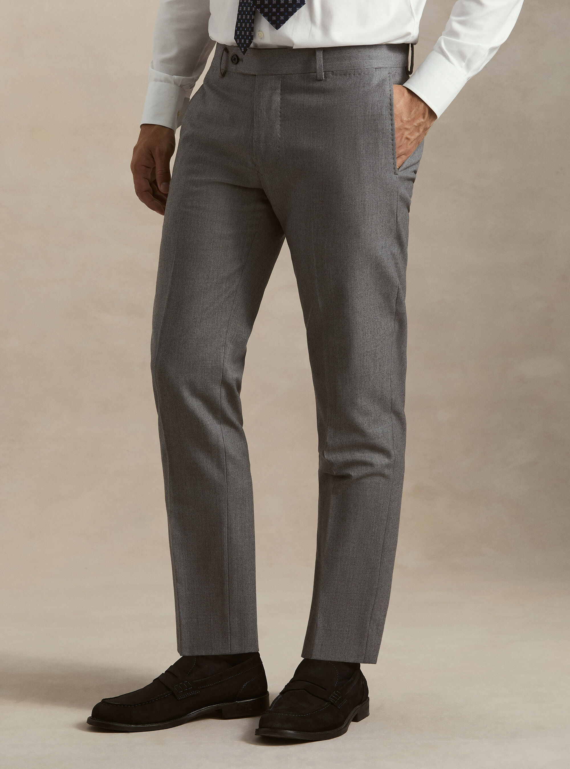 Pantaloni per abito in flanella di lana, GRIGIO MELANGE 0151C