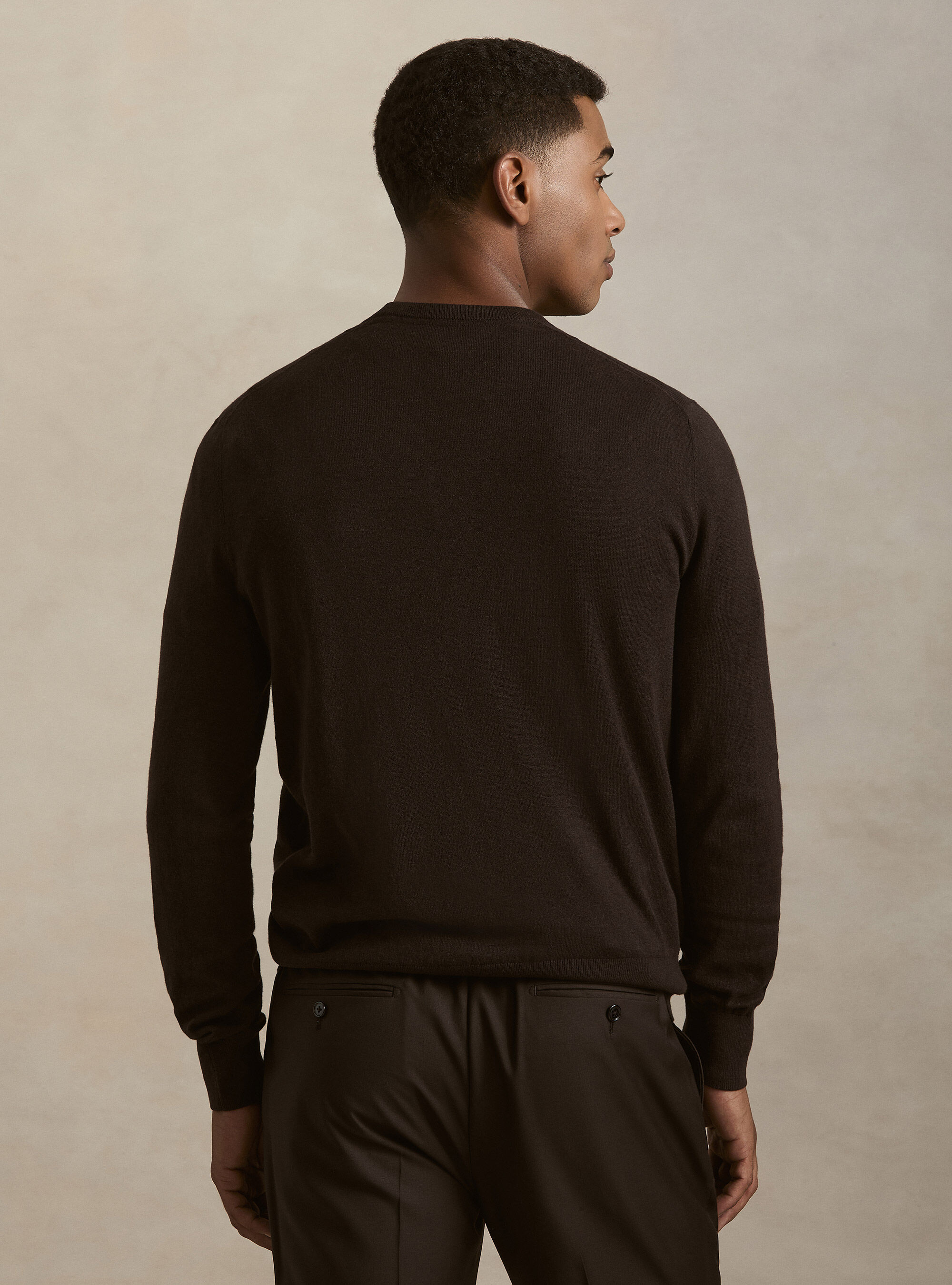 Maglia girocollo in cotone seta e cashmere, MARRONE