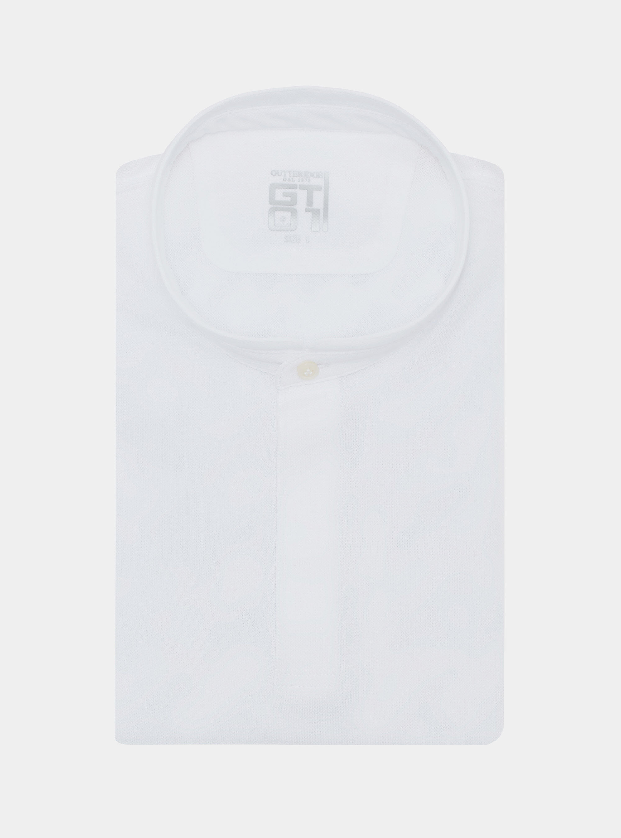 Polo collo coreano in misto cotone stretch, BIANCO