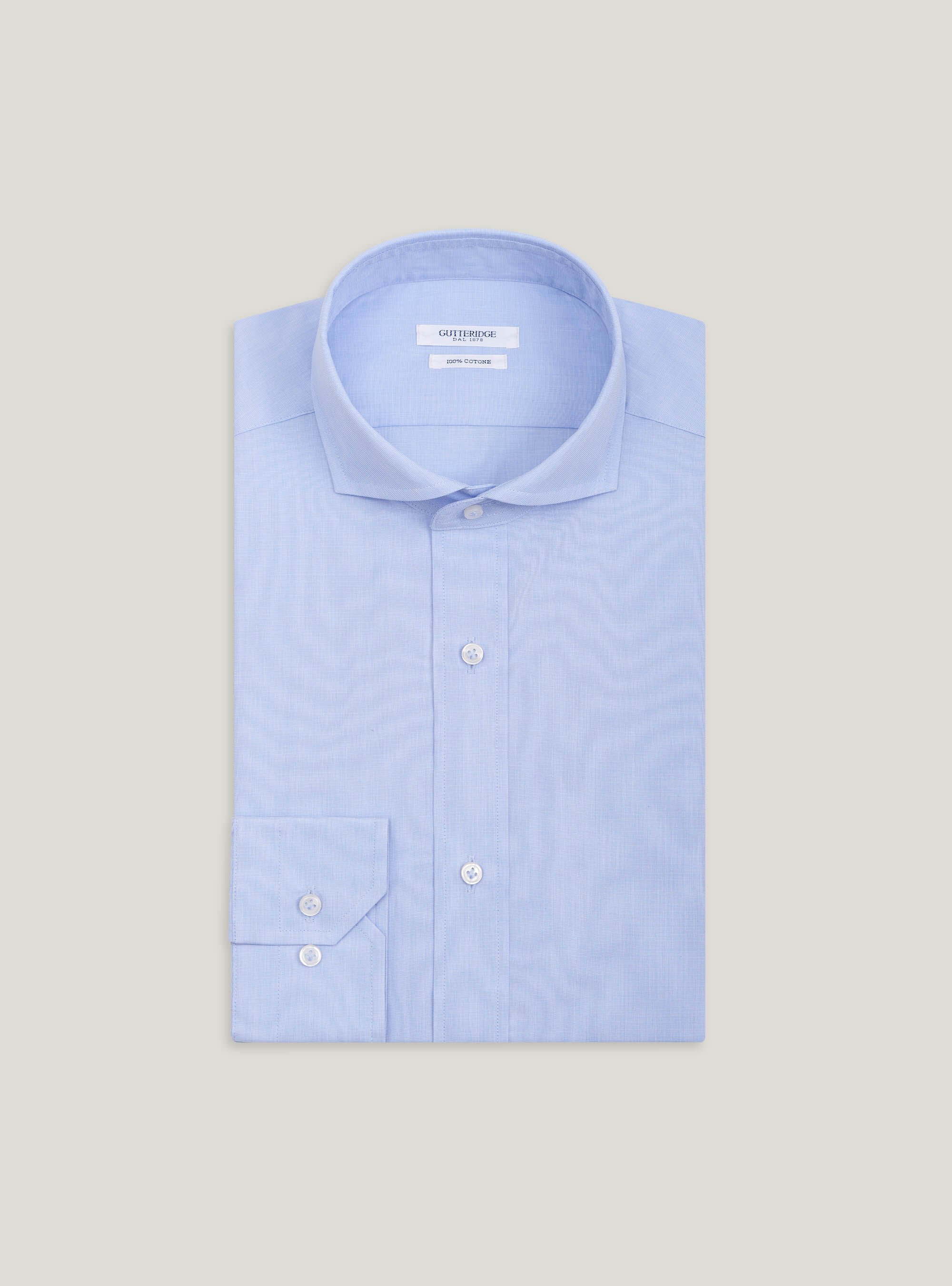 Camisa de algod&oacute;n con cuello franc&eacute;s, CELESTE