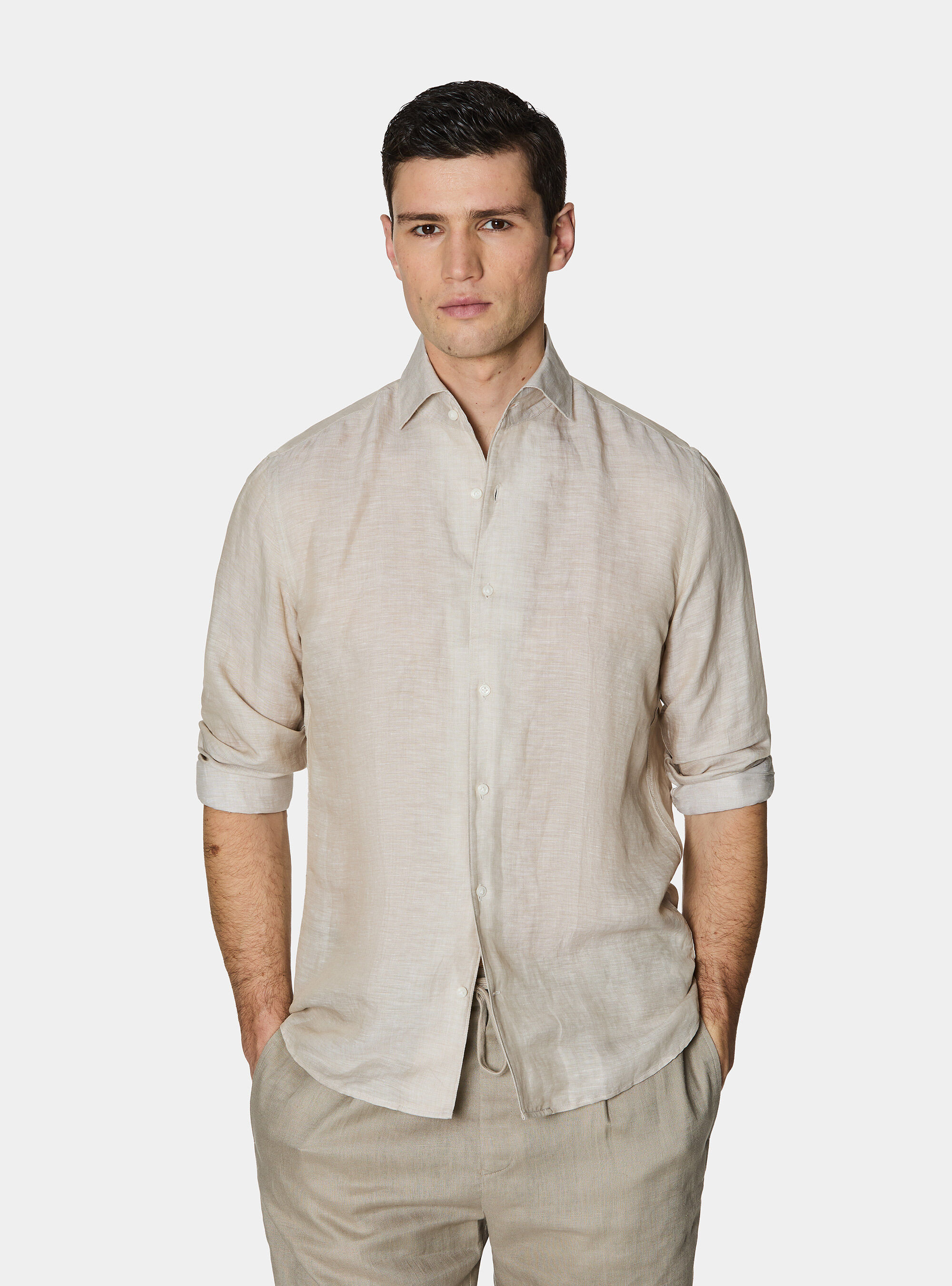Linen-blend shirt with facing
