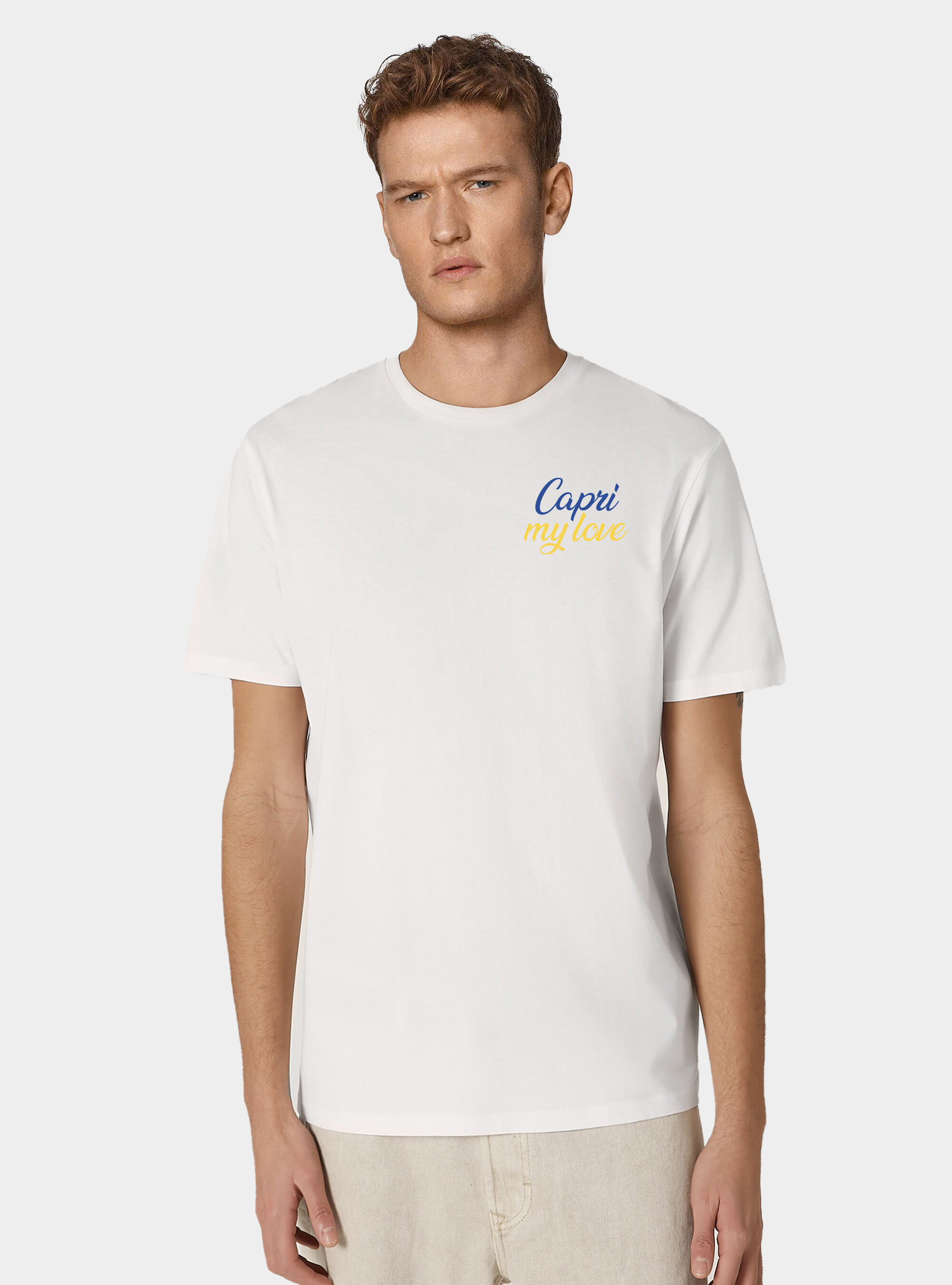 T-shirt in cotone mezza manica "capri my love", BIANCO