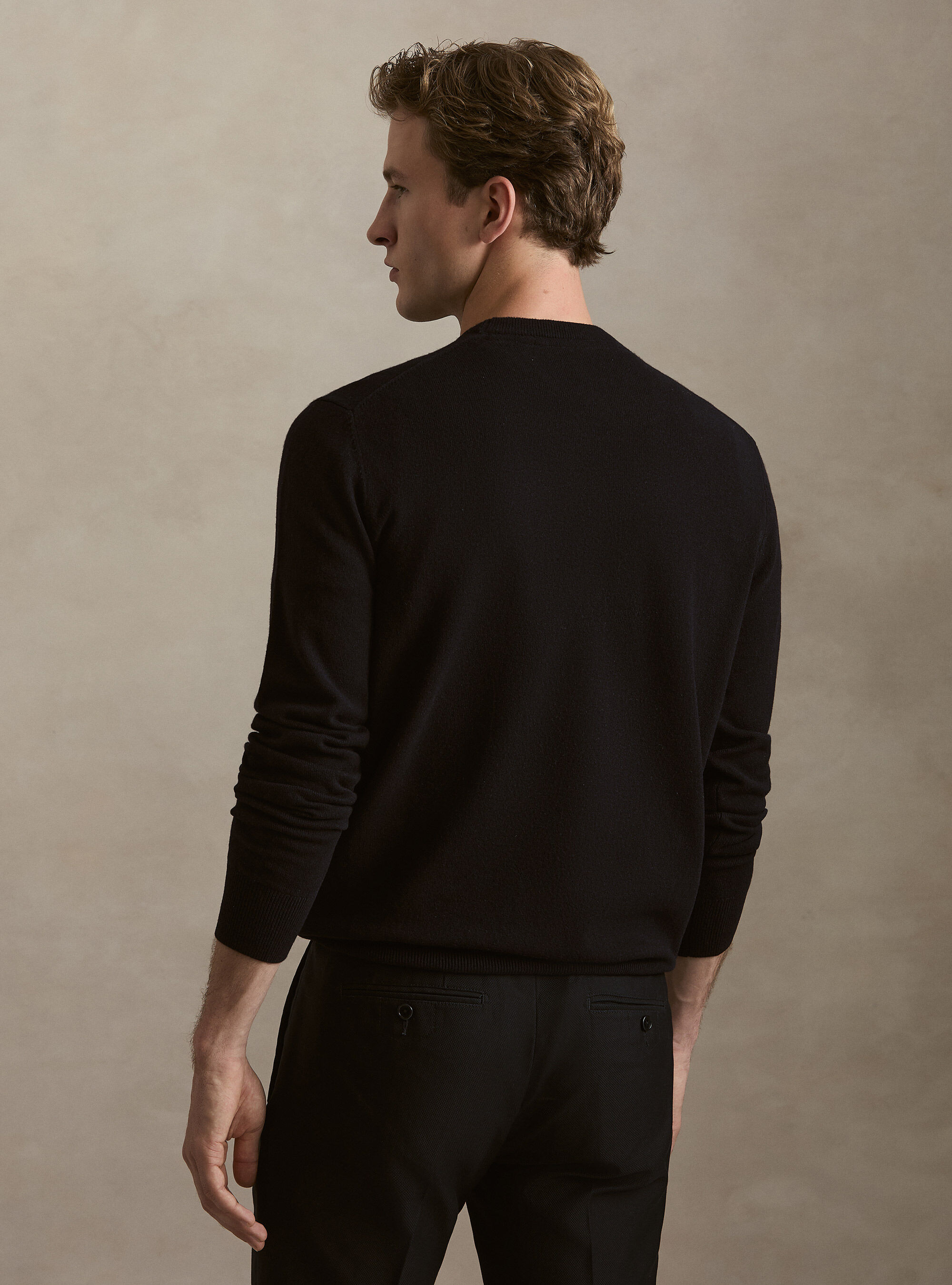Lambswool and cashmere crewneck sweater, NAVY BLUE