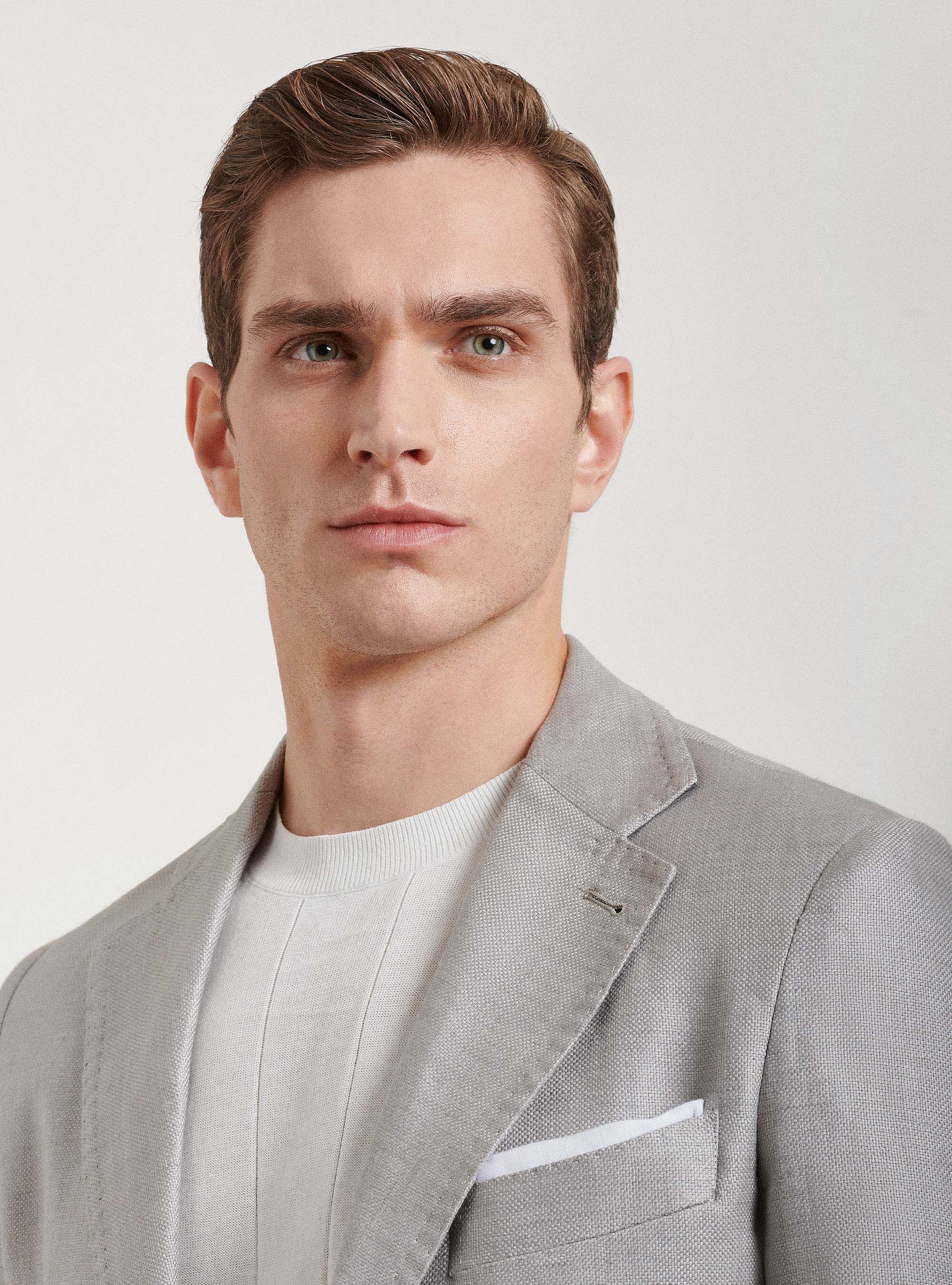 Giacca in puro lino hopsack, GRIGIO CHIARO MELANGE