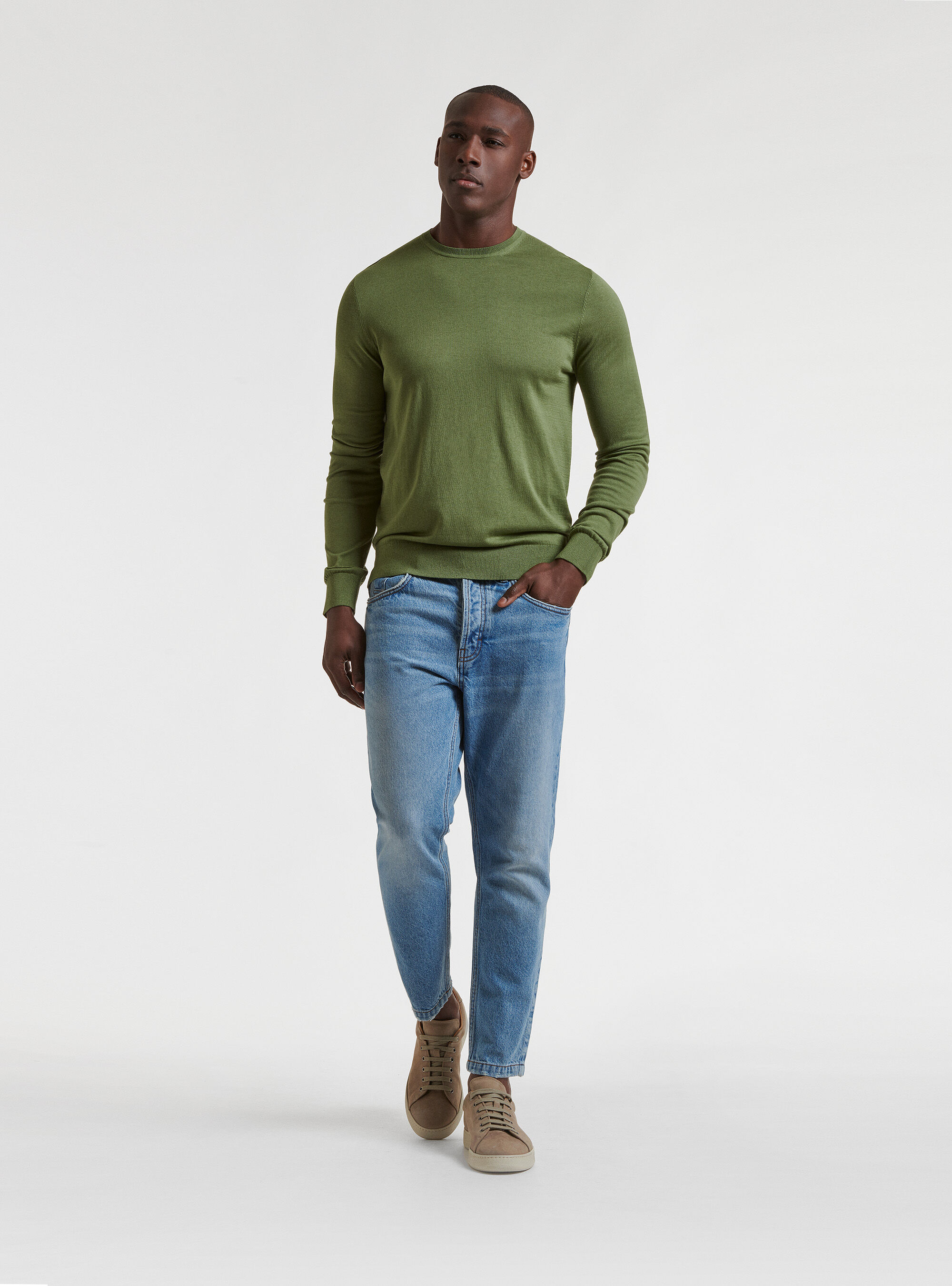 Silk and cotton crew neck sweater