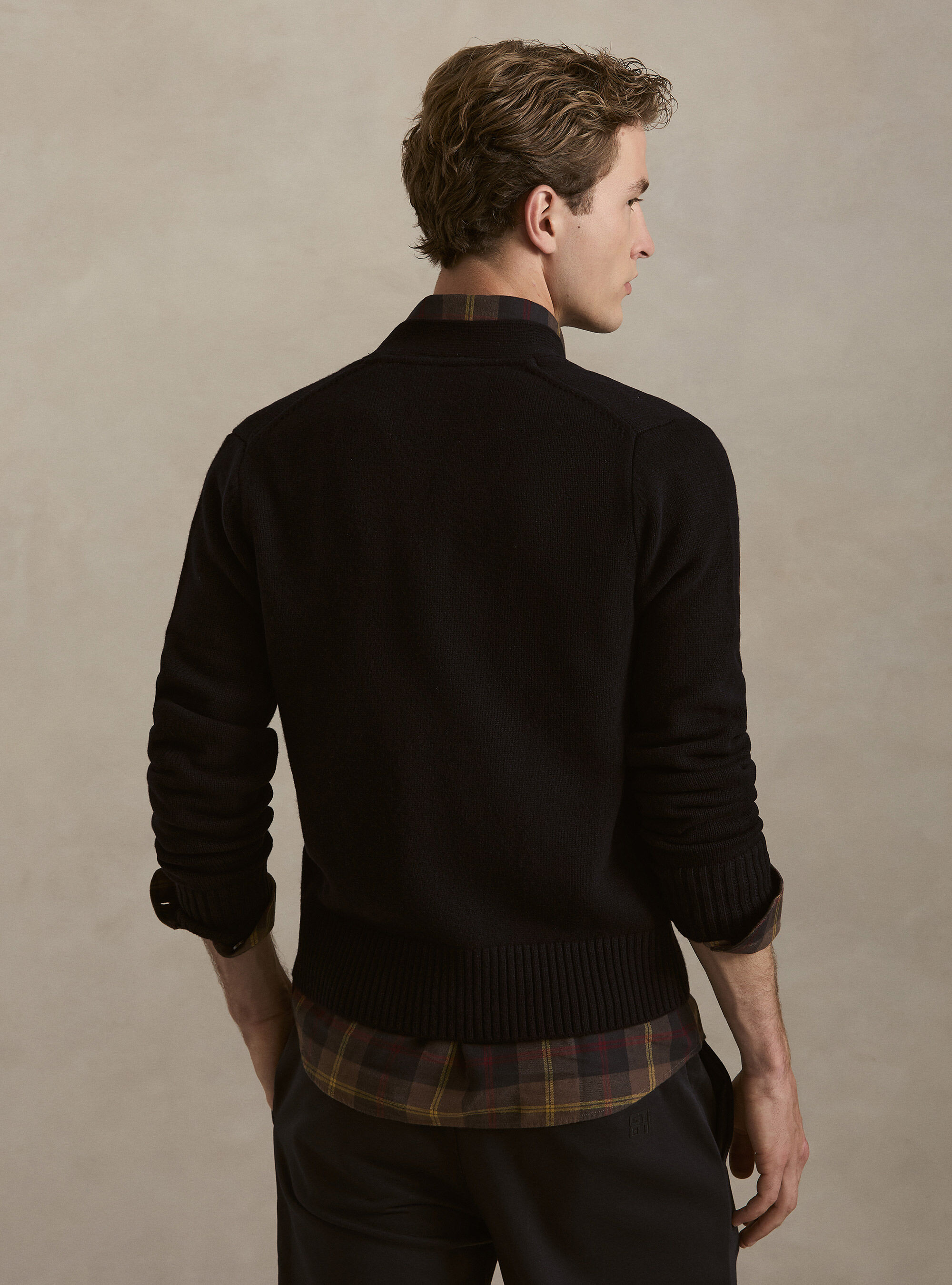 Button-up wool and cashmere cardigan, NAVY BLUE