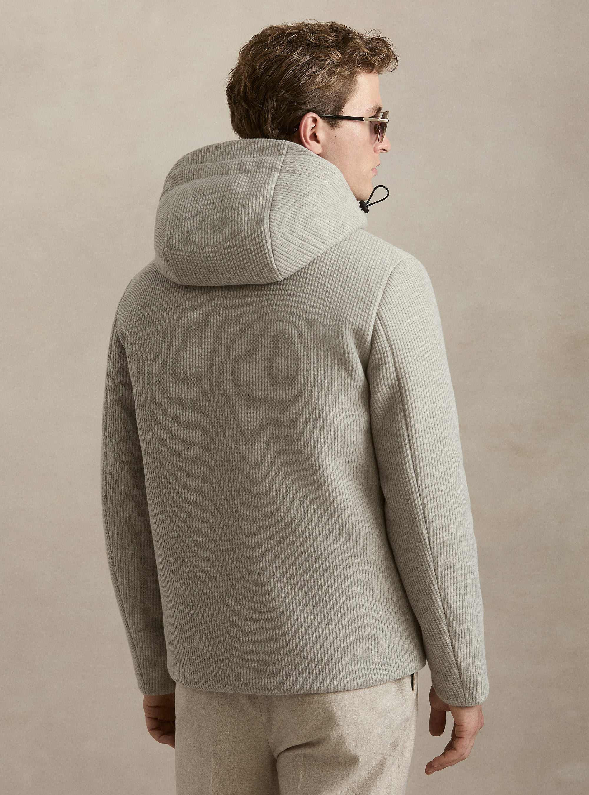 Ribbed hooded puffer jacket, ECRU