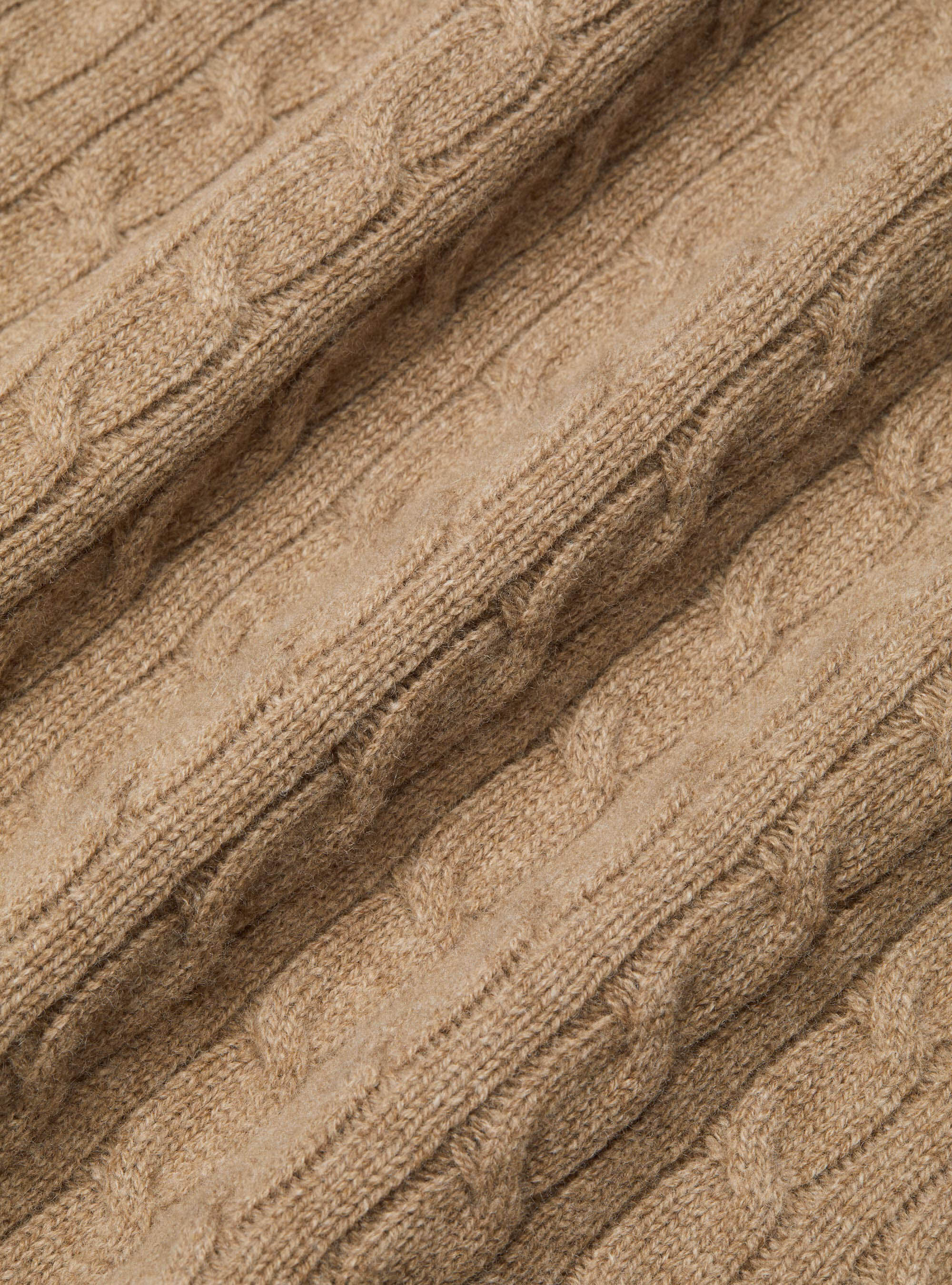 Maglia girocollo con treccia in lana e cashmere, CAMMELLO 0570C