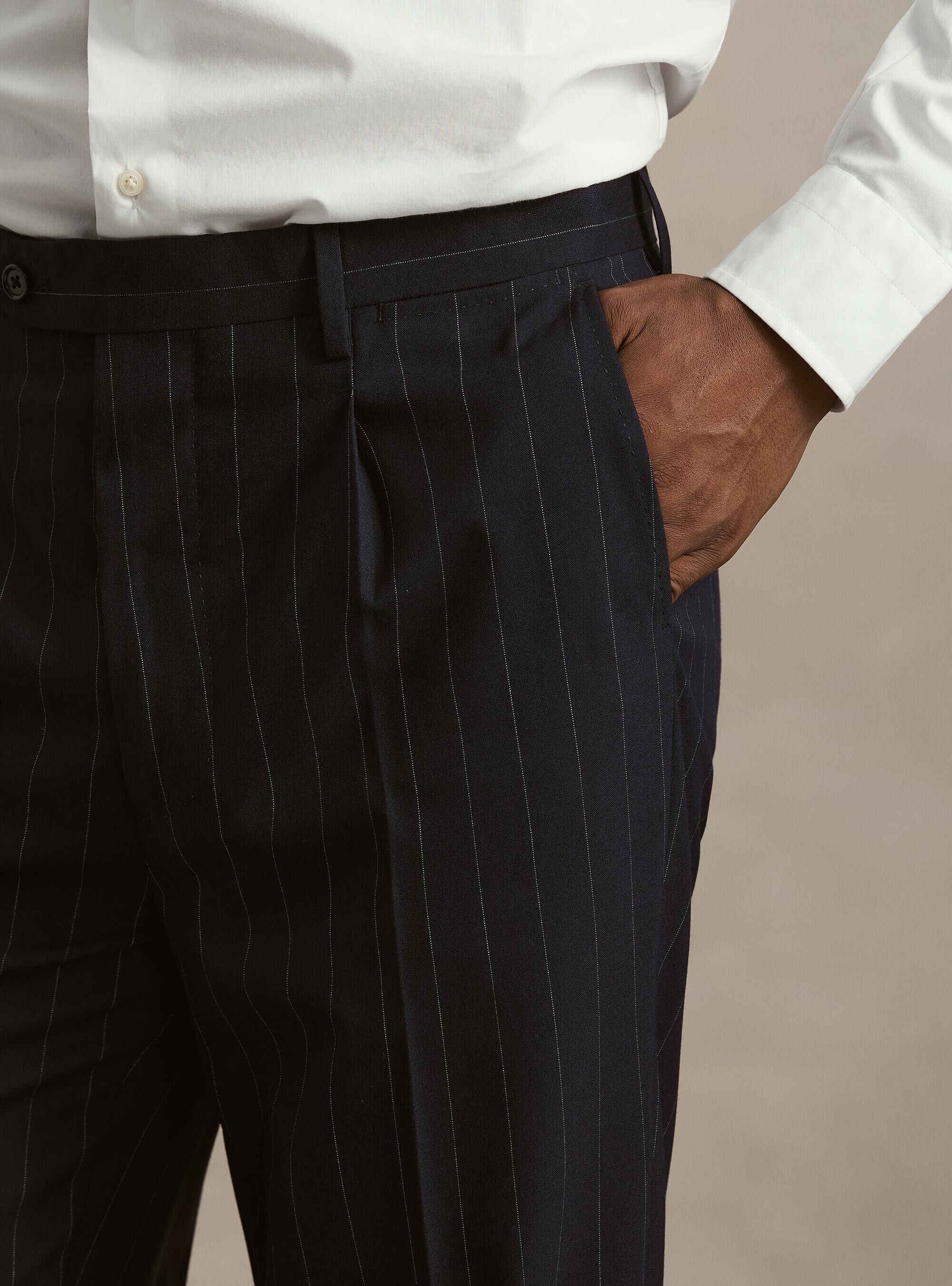 Pantaloni per abito gessato con pince, BLU NAVY