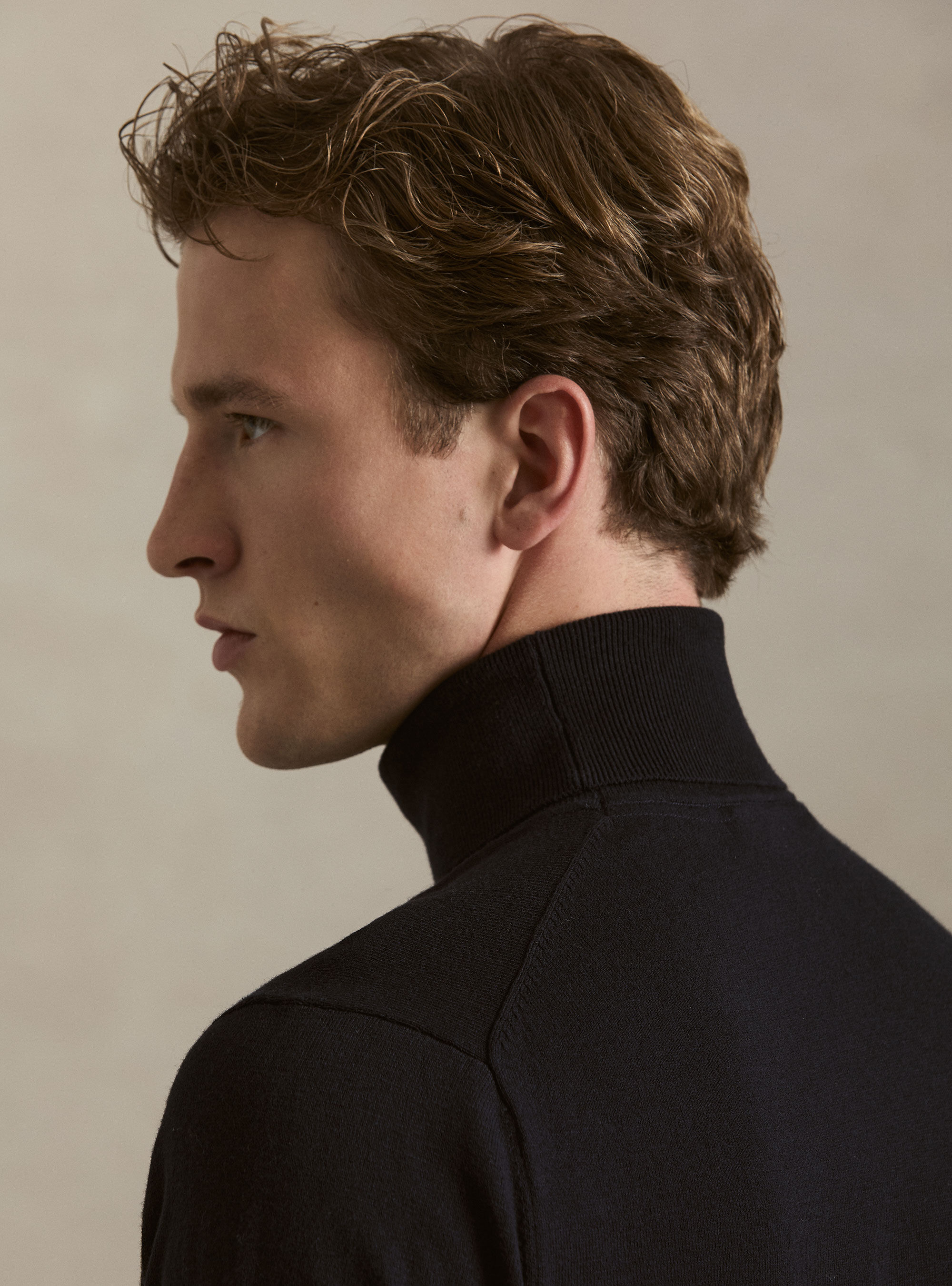 Cotton and Cashmere Turtleneck, NAVY BLUE