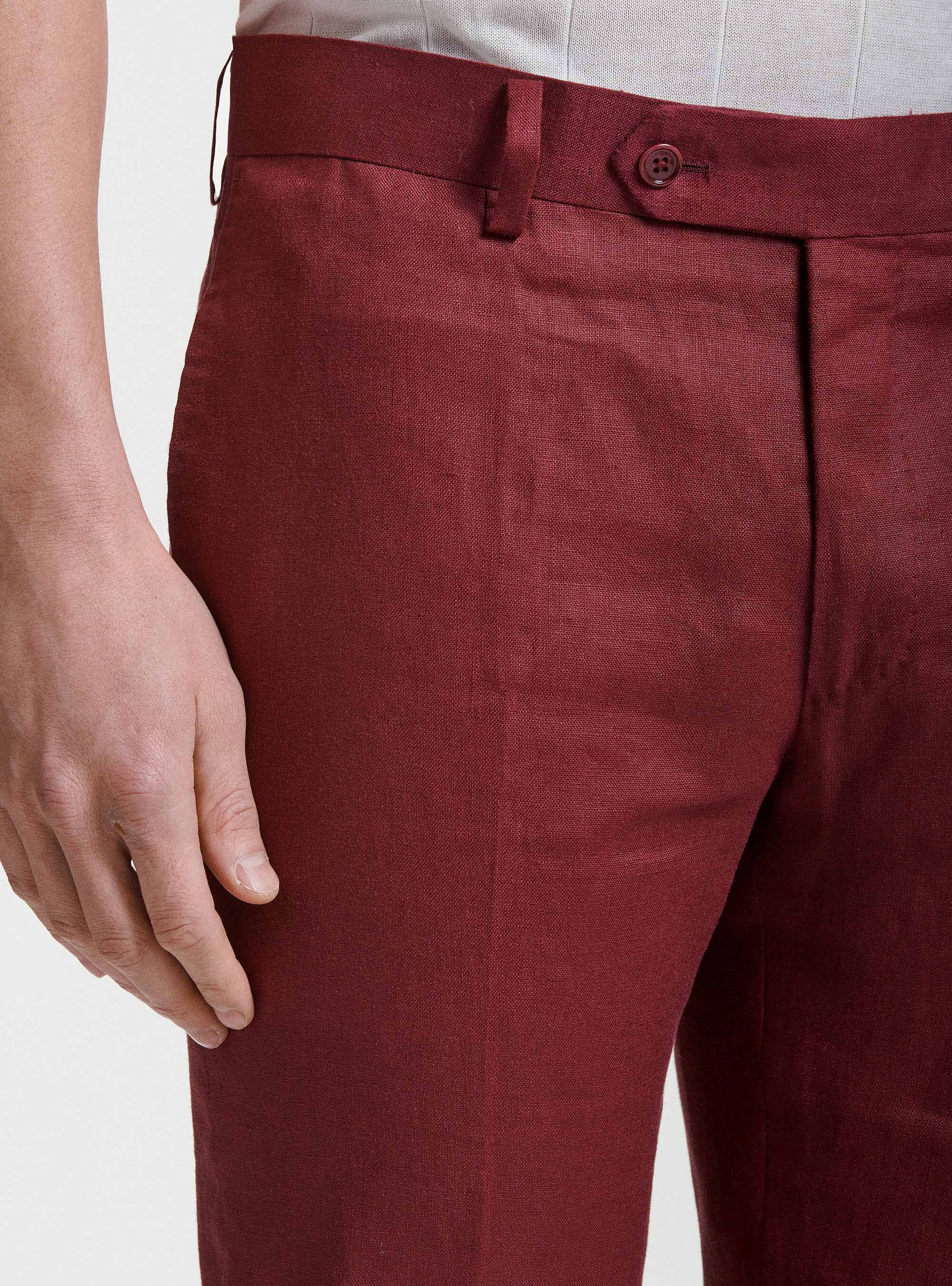 Pantaloni per abito in puro lino, BORDEAUX