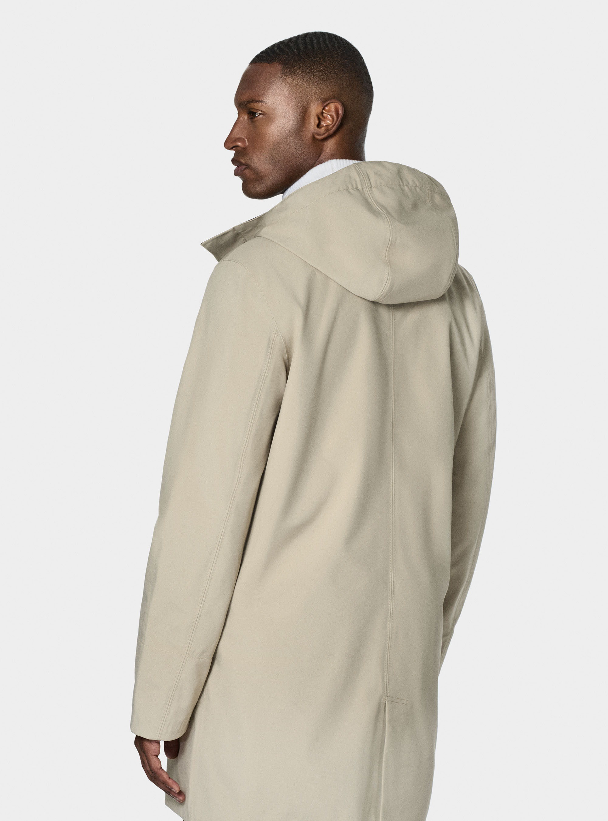Long technical jacket with hood, SAND