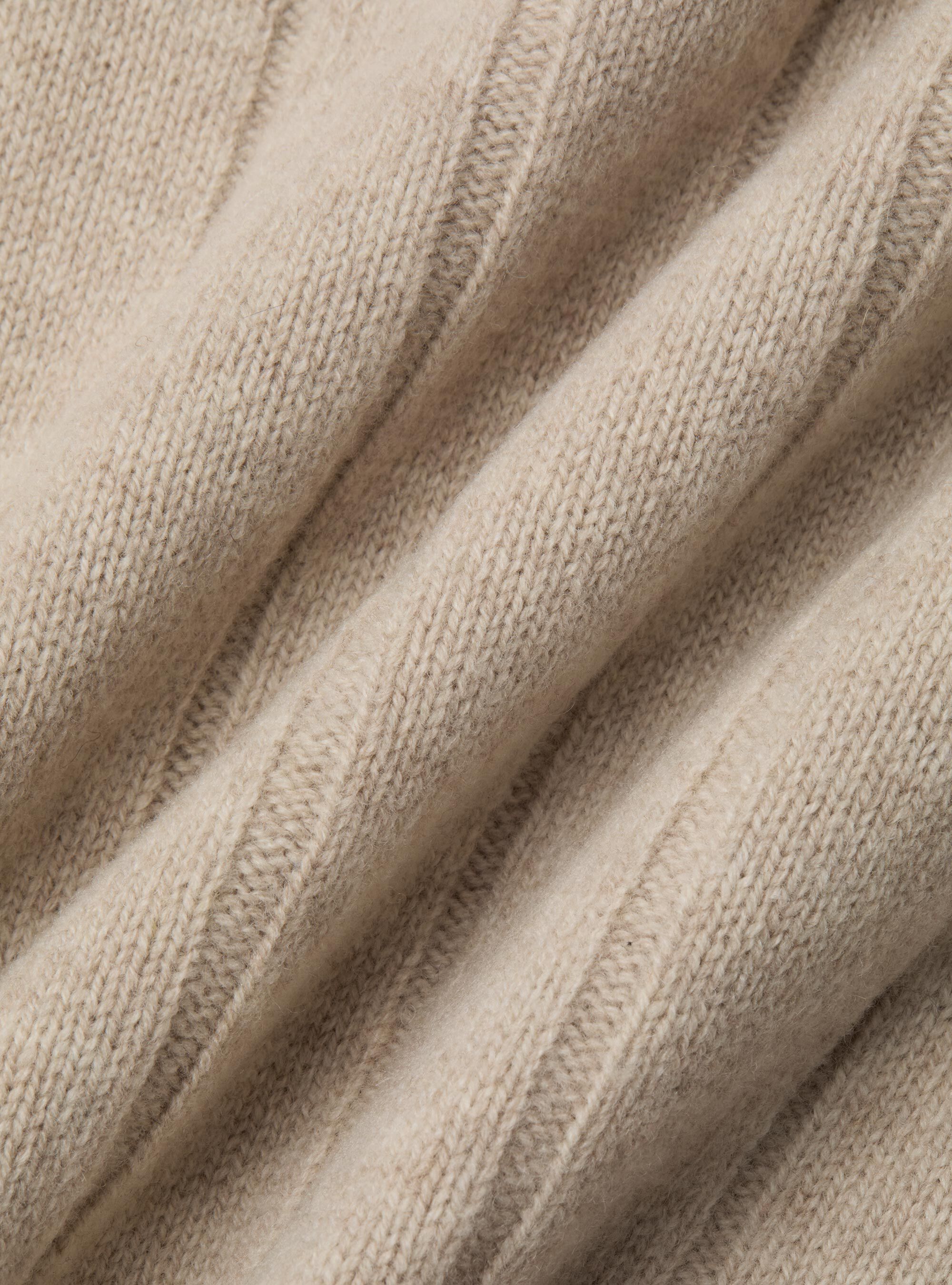 Full-zip wool-cashmere flat-ribbed sweater, ECRU