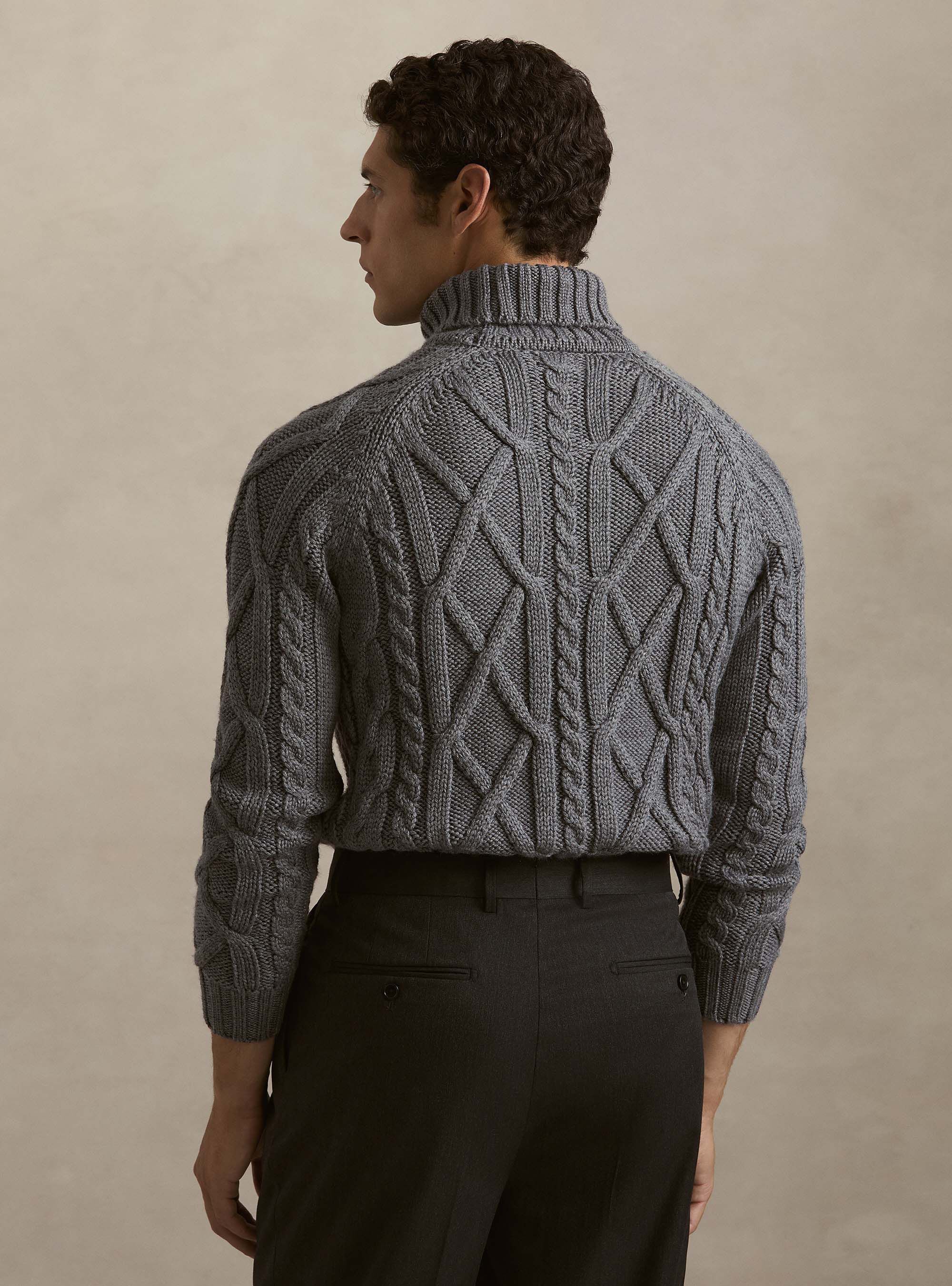 Cable Knit Wool Blend Turtleneck, GRIGIO SCURO 0125C