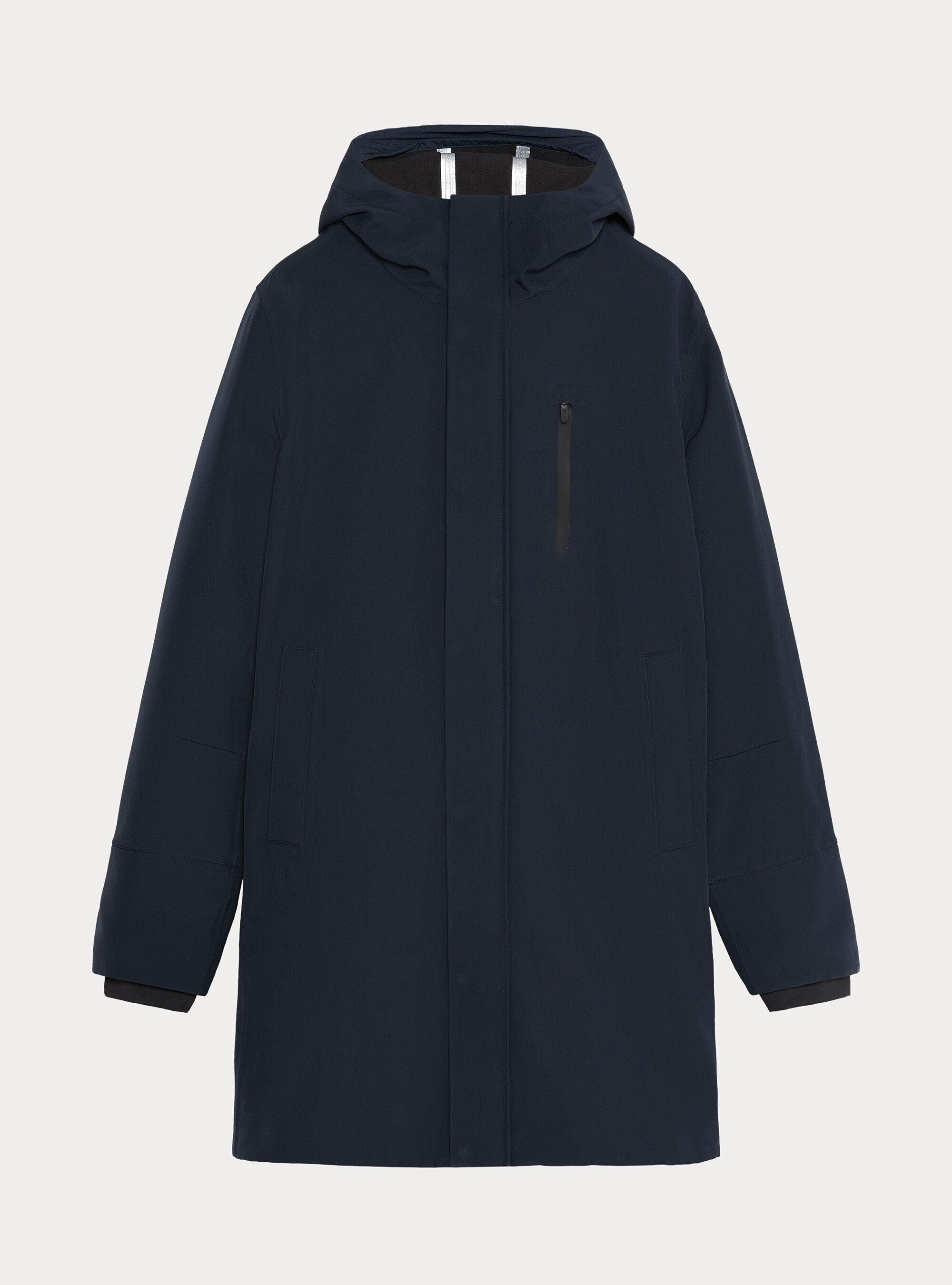 Giubbino lungo tecnico con cappuccio, BLU NAVY
