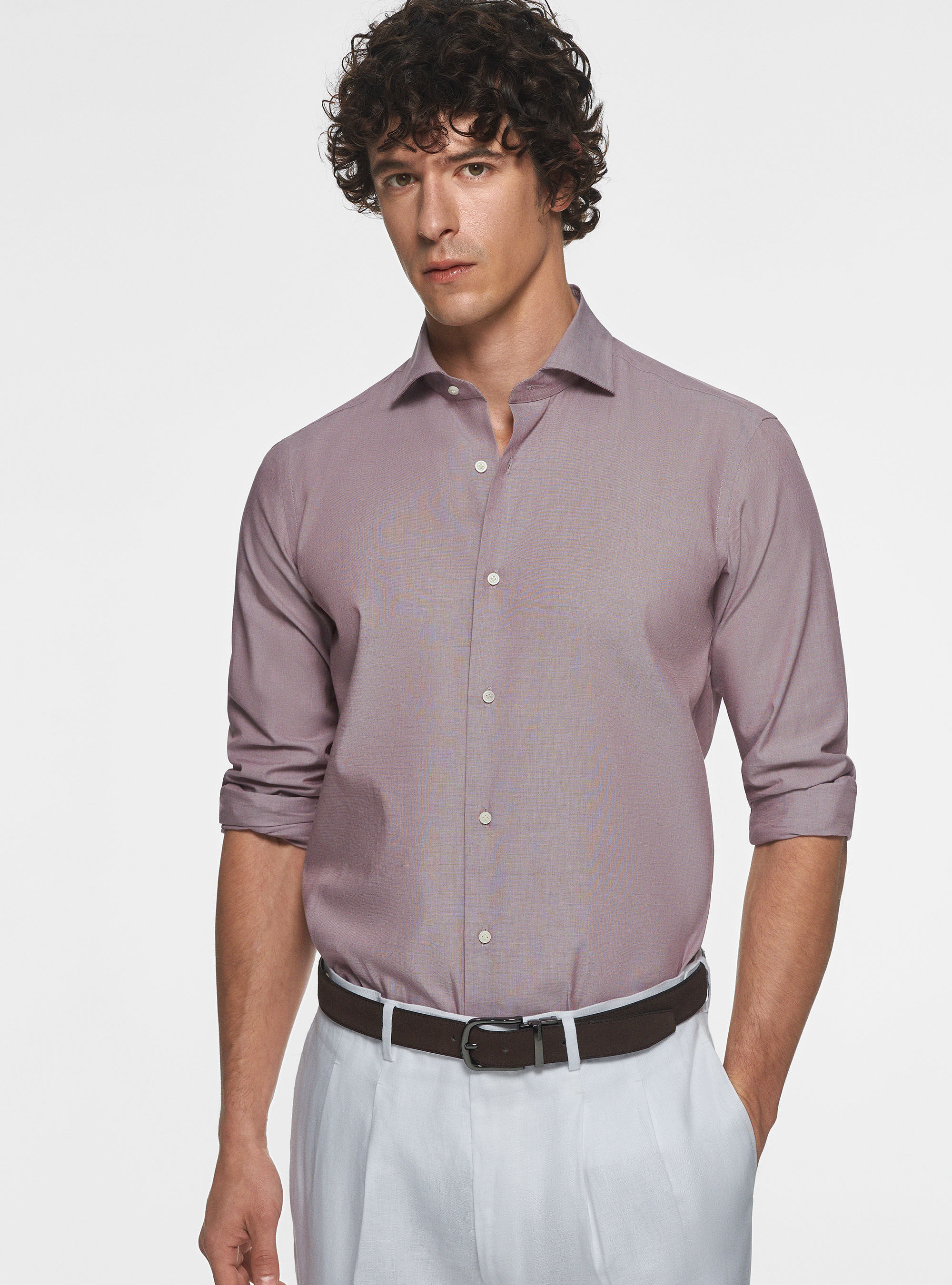 Camicia in in fil a fil collo semifrancese