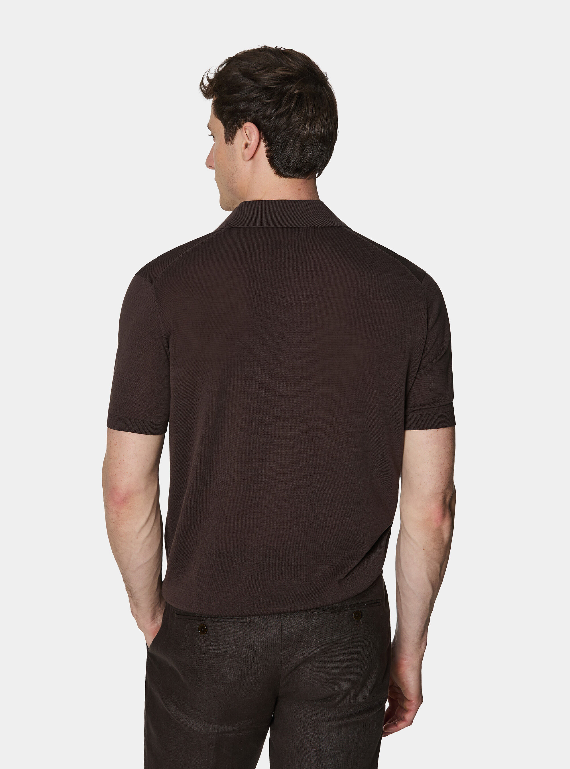 Cotton and silk polo shirt, BROWN