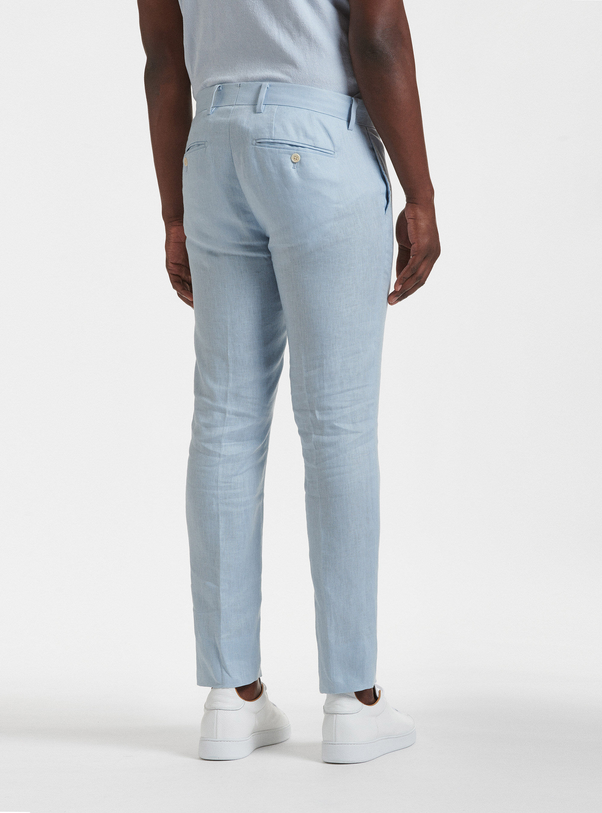 Pantaloni per abito in puro lino, AZZURRO