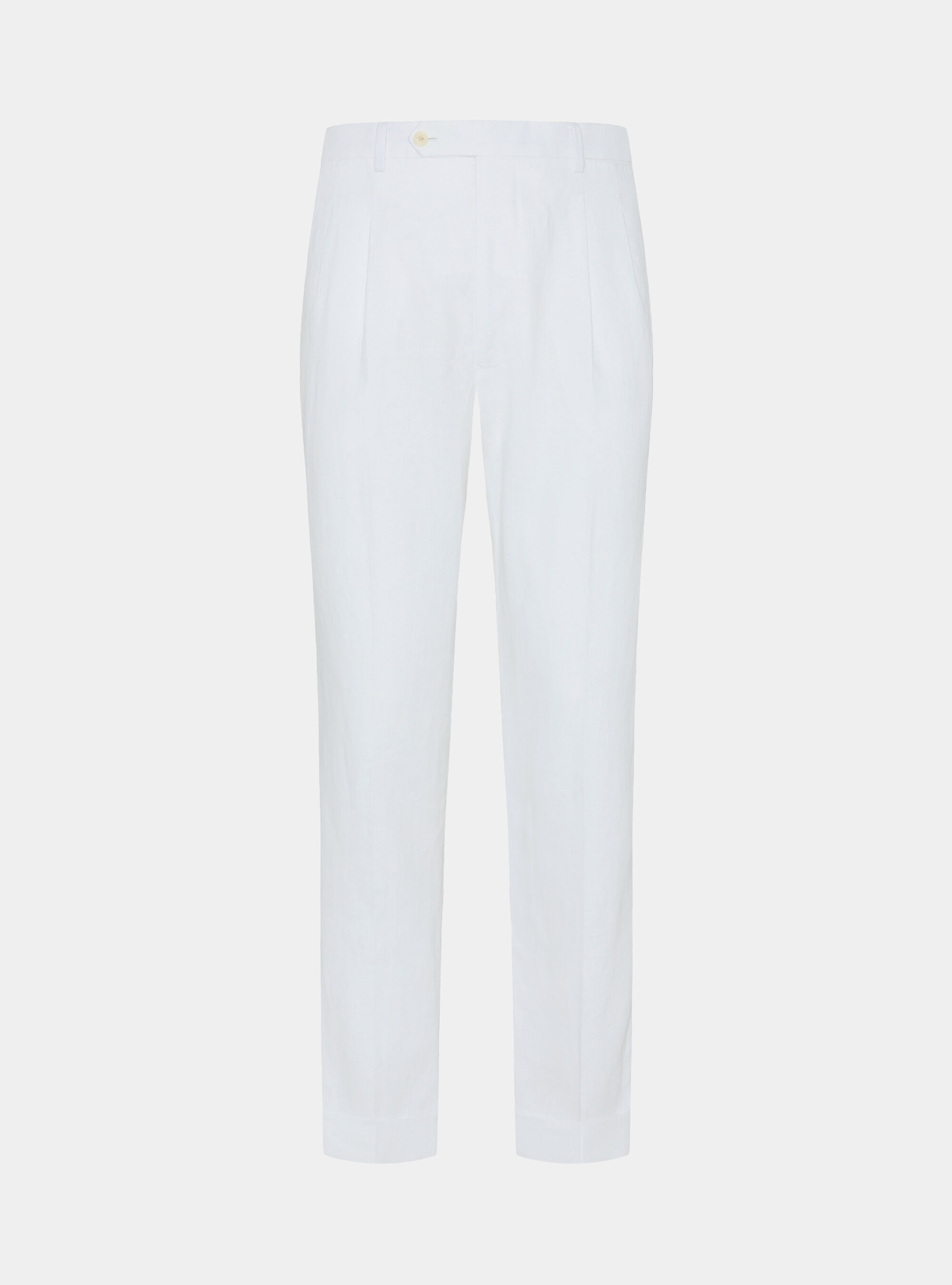 Pantaloni con pince in puro lino, BIANCO