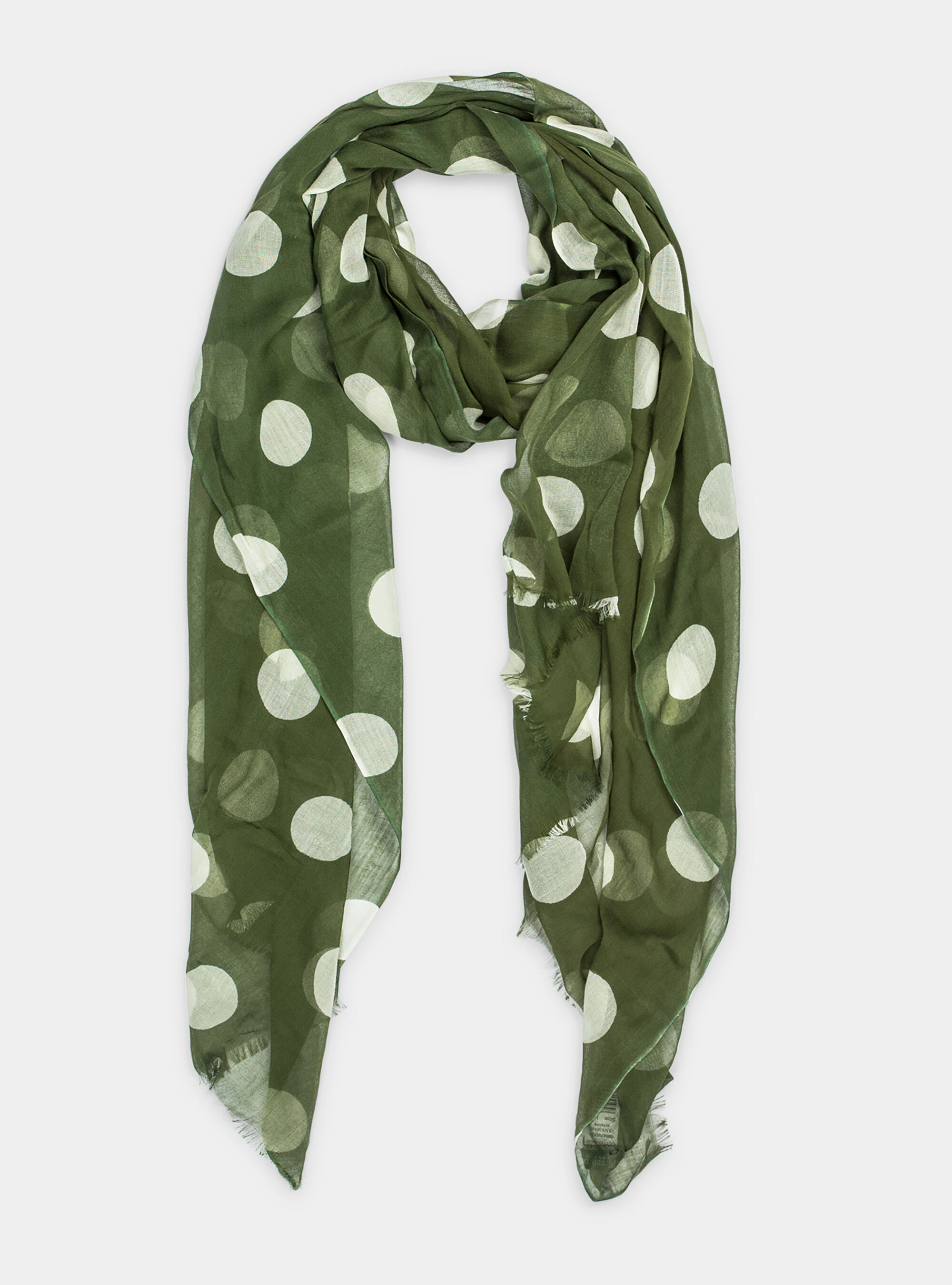 Cotton scarf with large polka dots, OLIVE