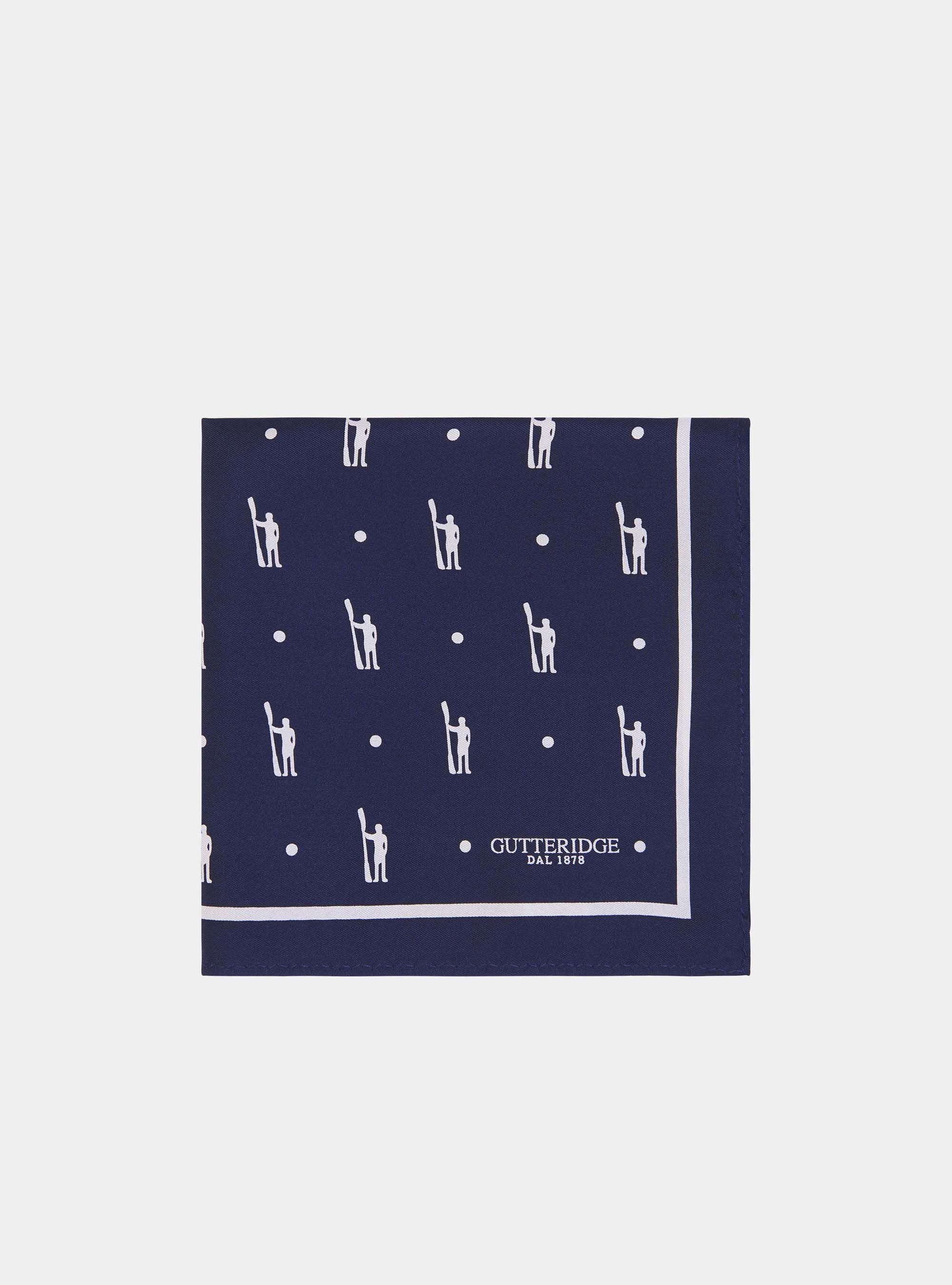 Pochette seta fantasia stmapata logo, NAVY BLUE