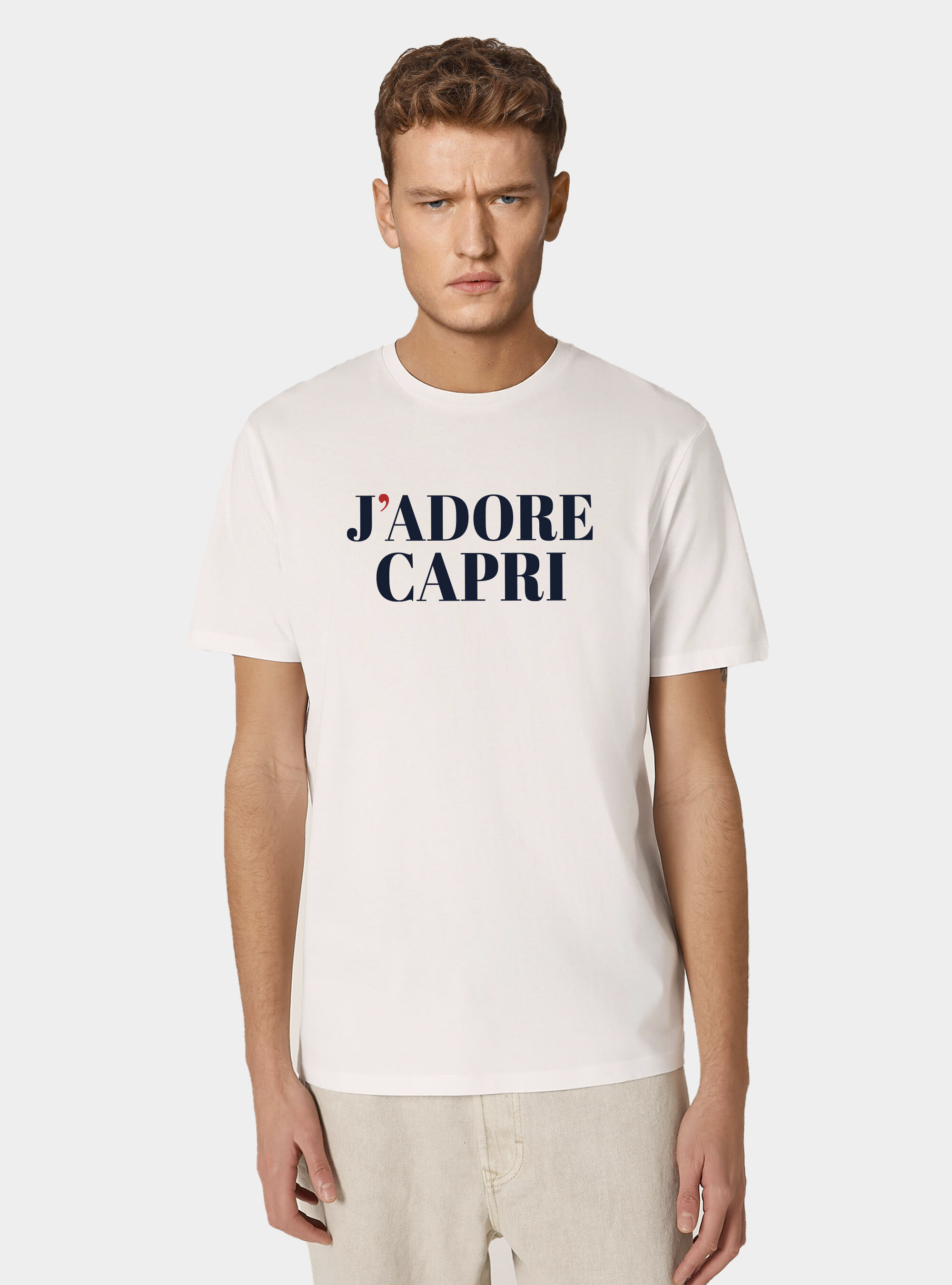 T-shirt in cotone con stampa "j'adore capri", BIANCO