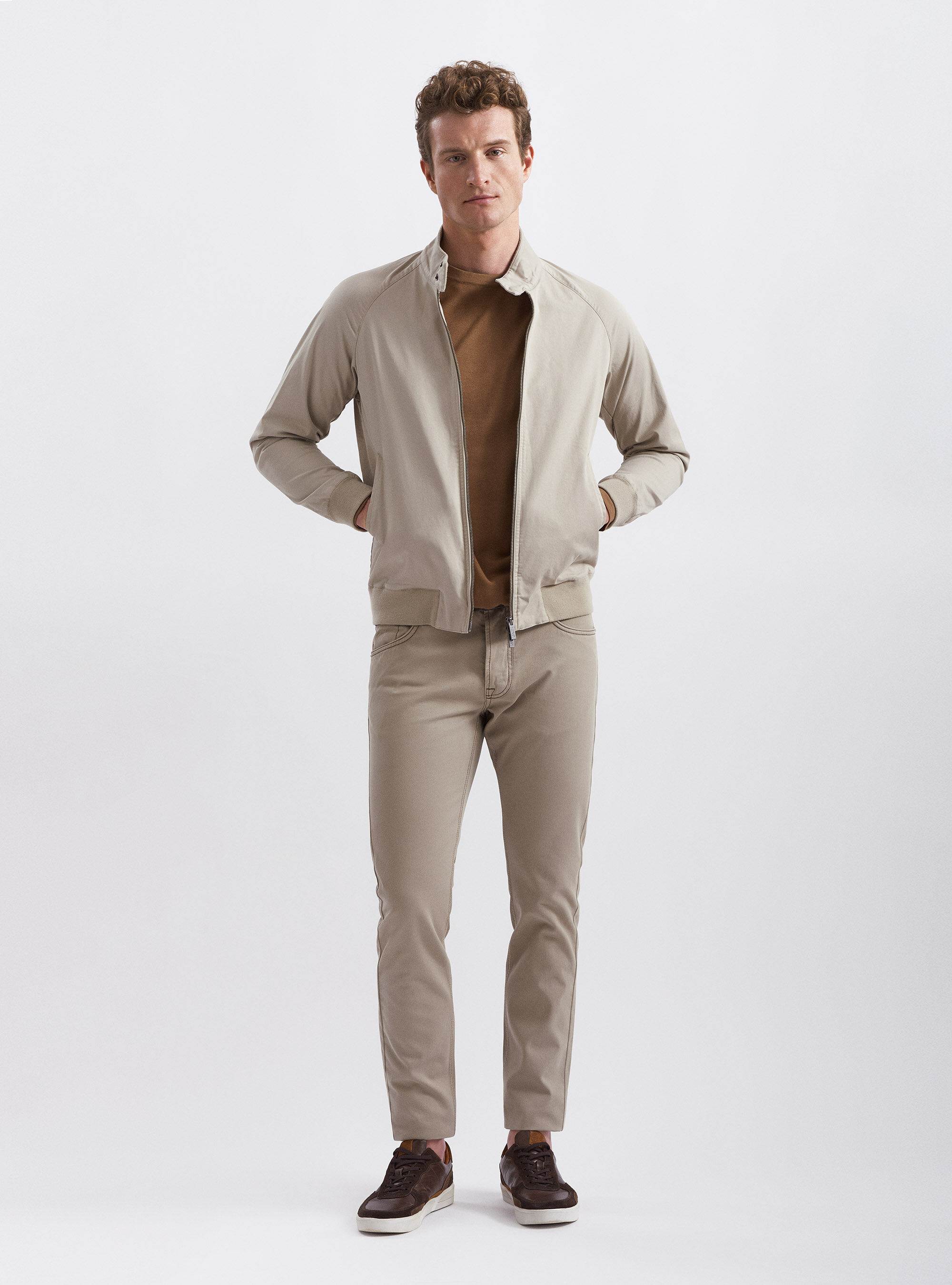 Bomber in twill di cotone stretch, SABBIA