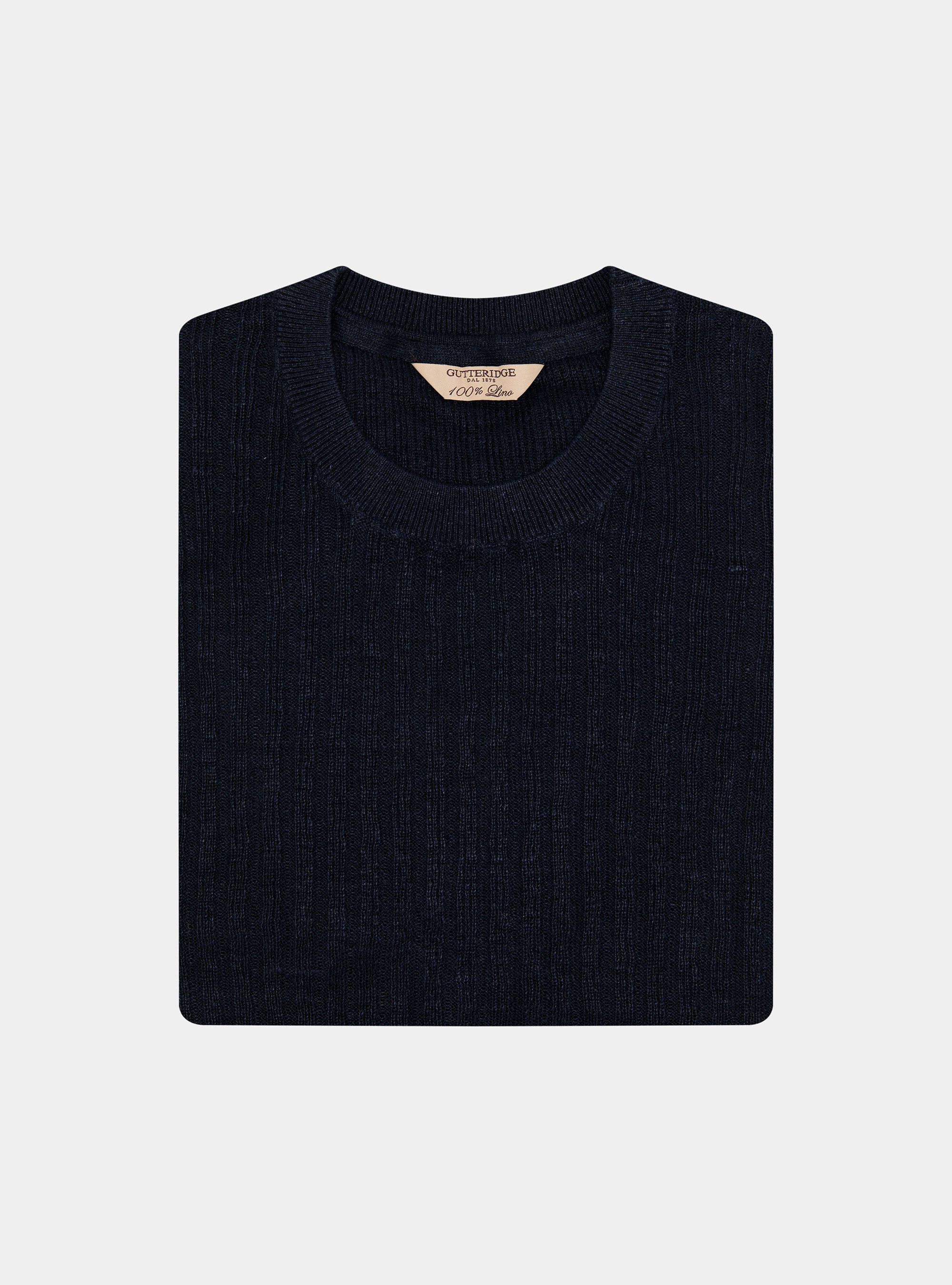 Maglia girocollo a costine in puro lino, BLU NAVY