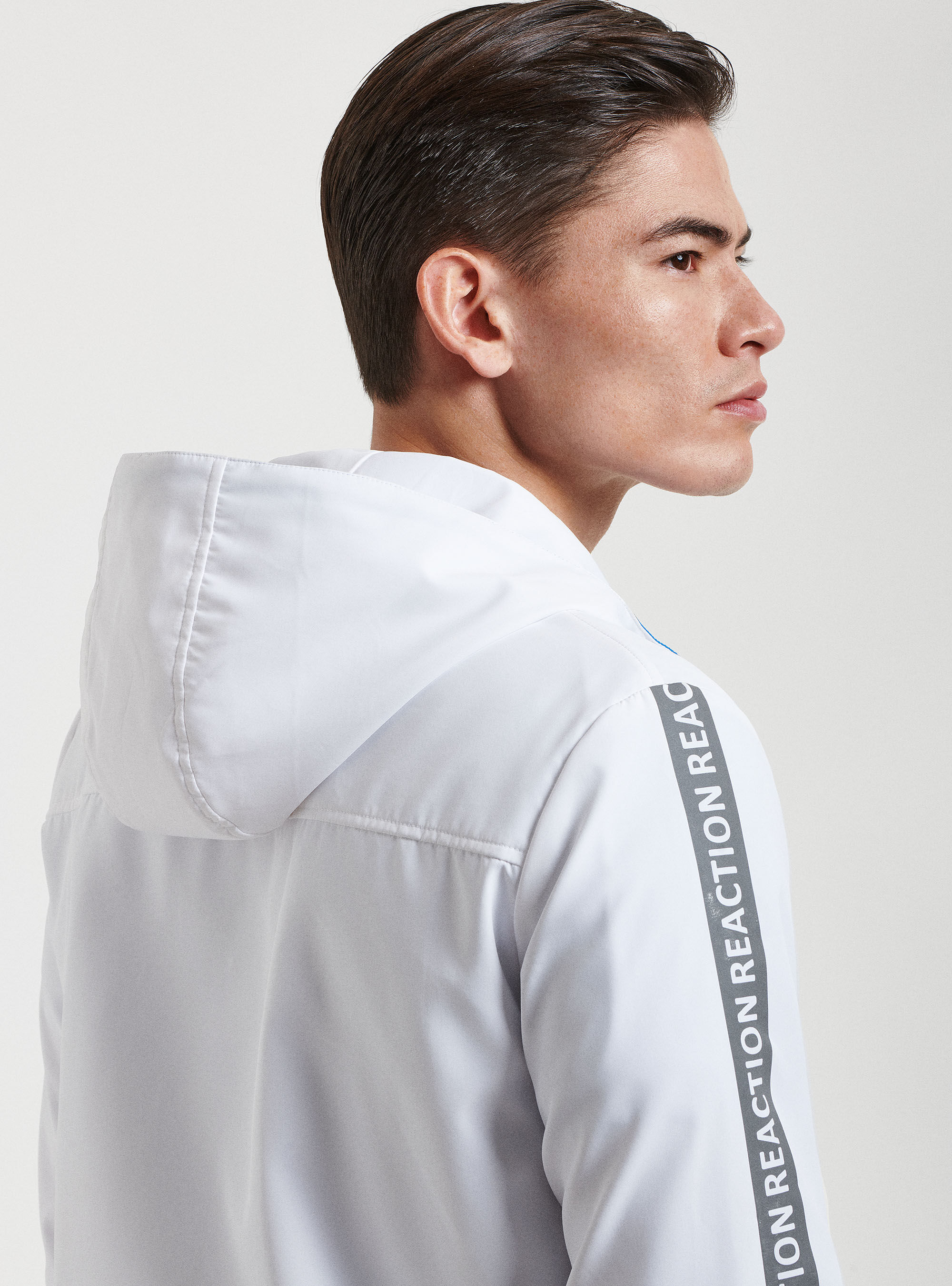 Technical jacket with reflective side bands, WHITE