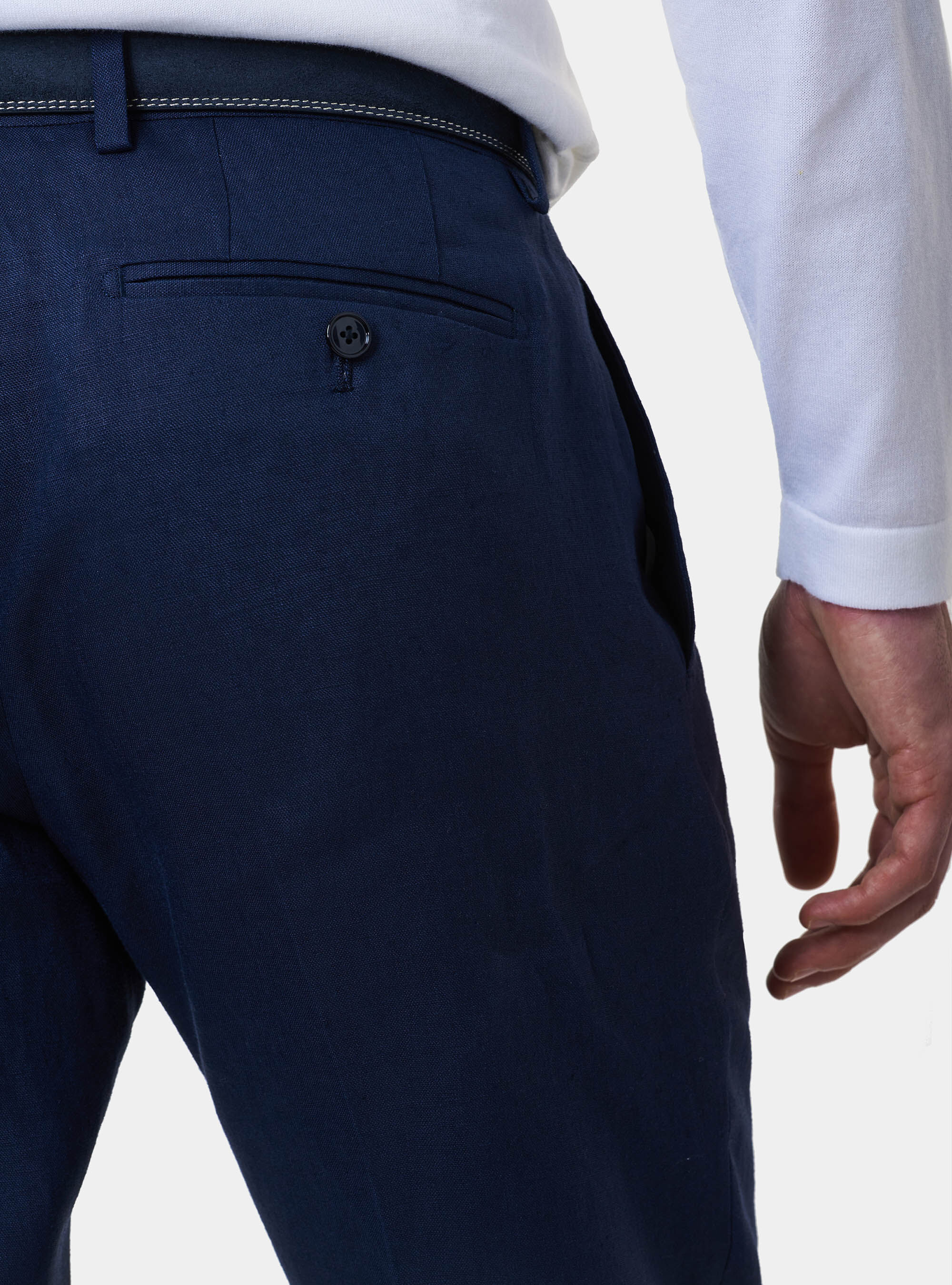 Pantaloni per abito in puro lino, BLU NAVY